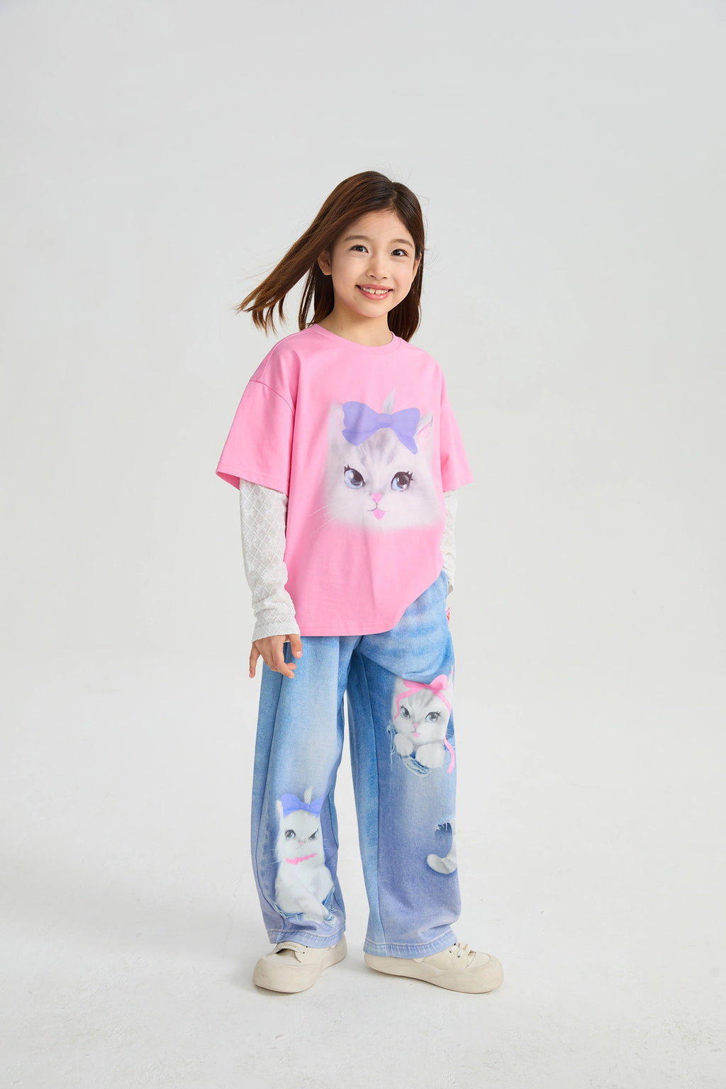 Poco Blush Pocket Cat Knit Denim Joggers