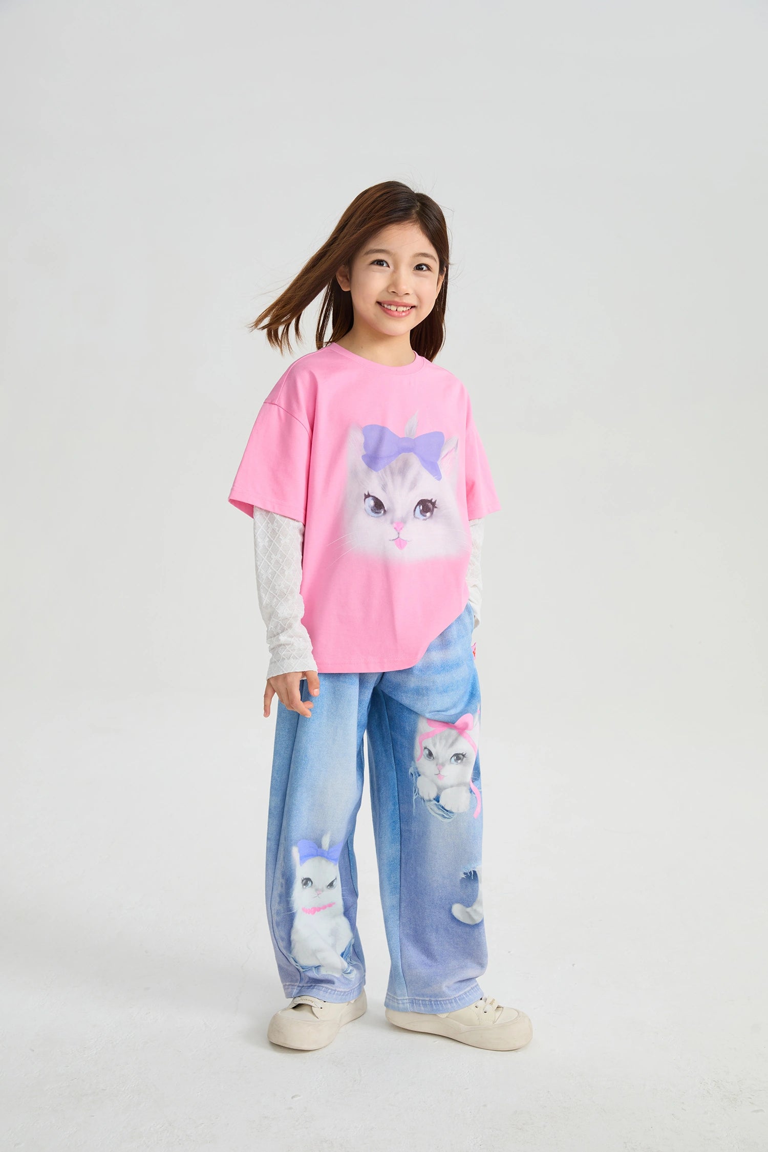 Poco Blush Pocket Cat Knit Denim Joggers