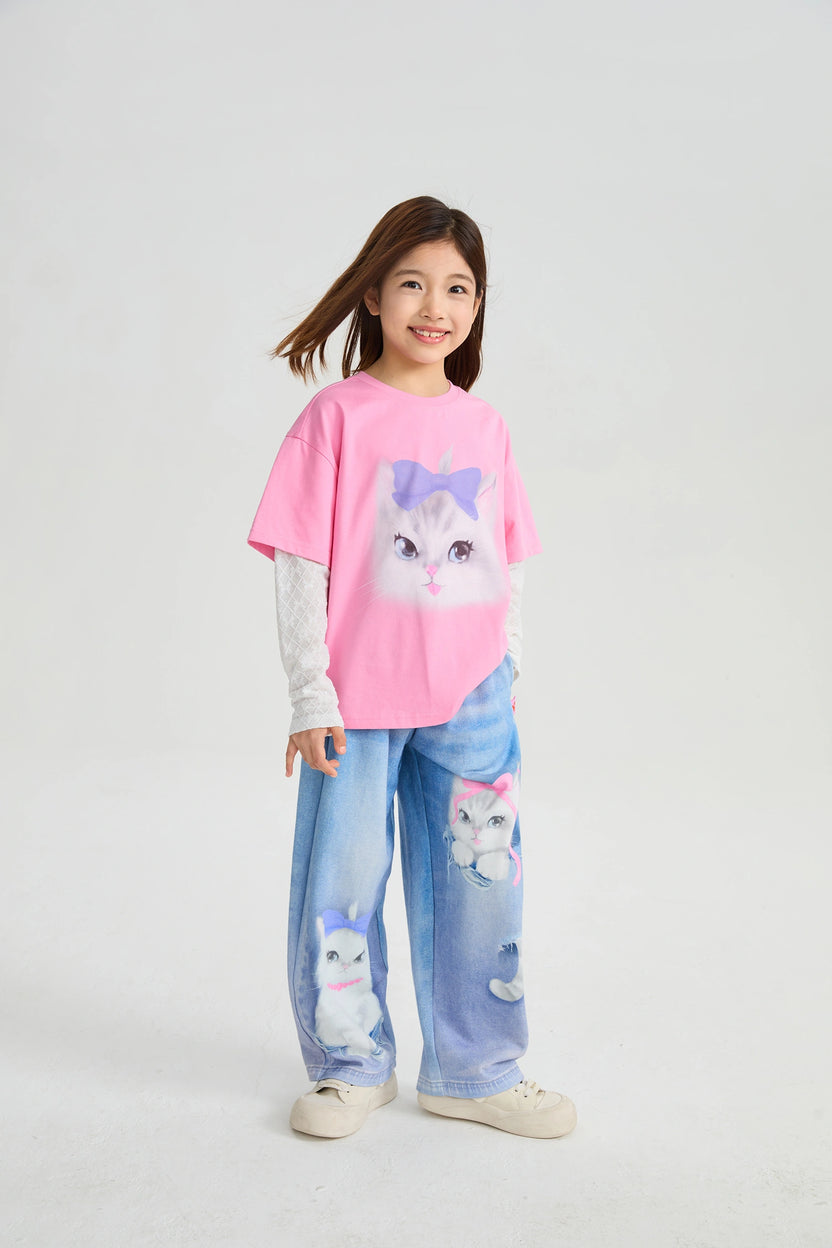 Pocket Cat Knit Denim Joggers by Poco Blush, image 11