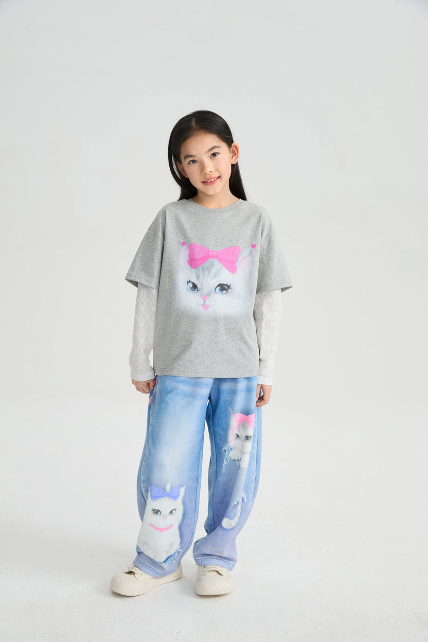 Pocket Cat Knit Denim Joggers by Poco Blush, image 13