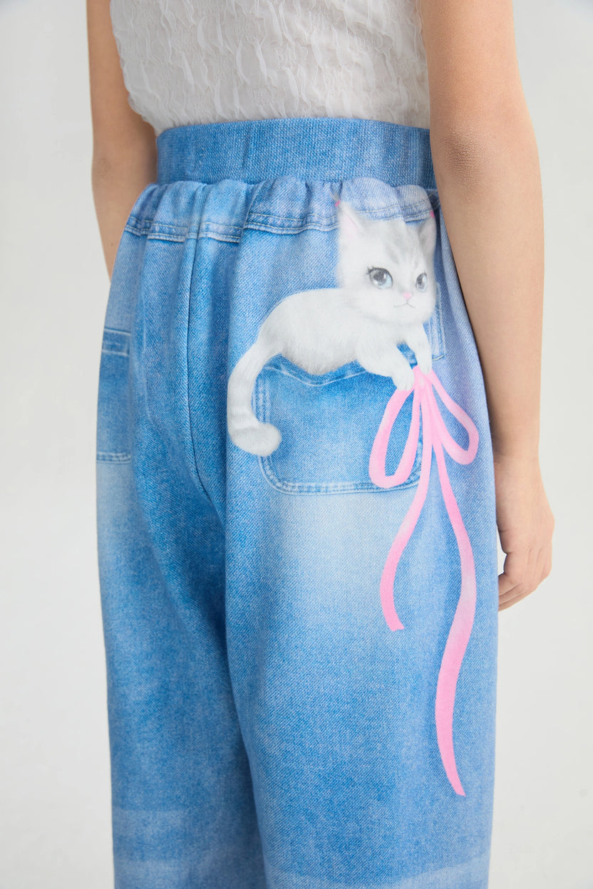 Pocket Cat Knit Denim Joggers by Poco Blush, image 10