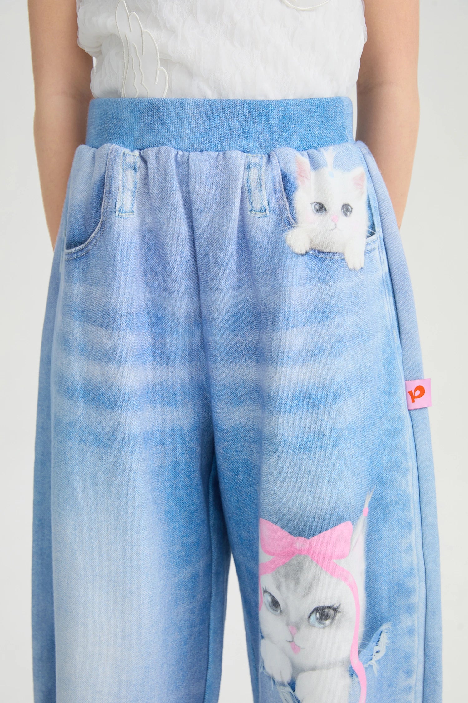 Poco Blush Pocket Cat Knit Denim Joggers