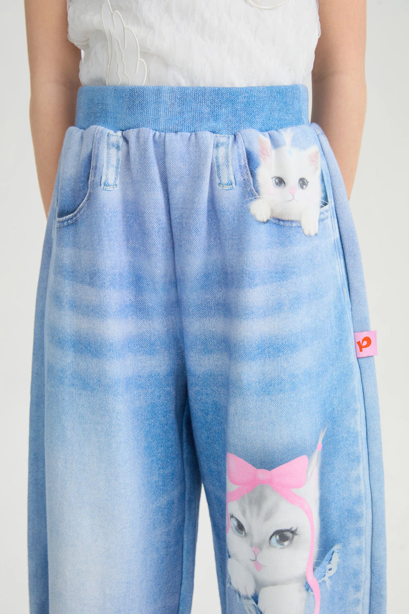 Pocket Cat Knit Denim Joggers by Poco Blush, image 12