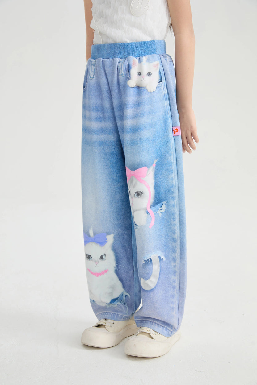 Pocket Cat Knit Denim Joggers by Poco Blush, image 4