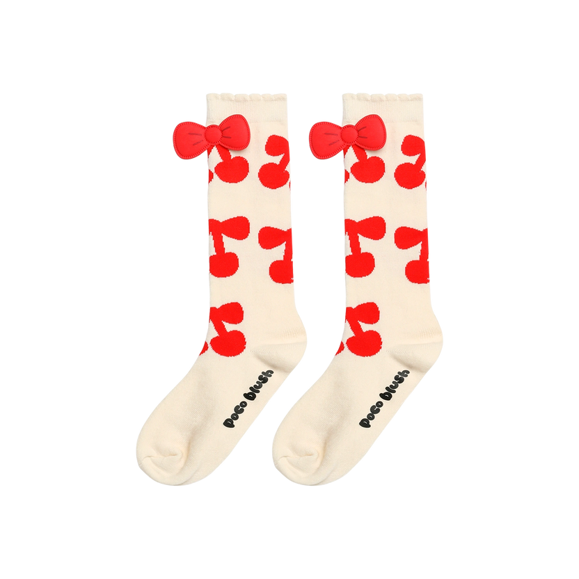 Cherry Jacquard Knee Socks by Poco Blush