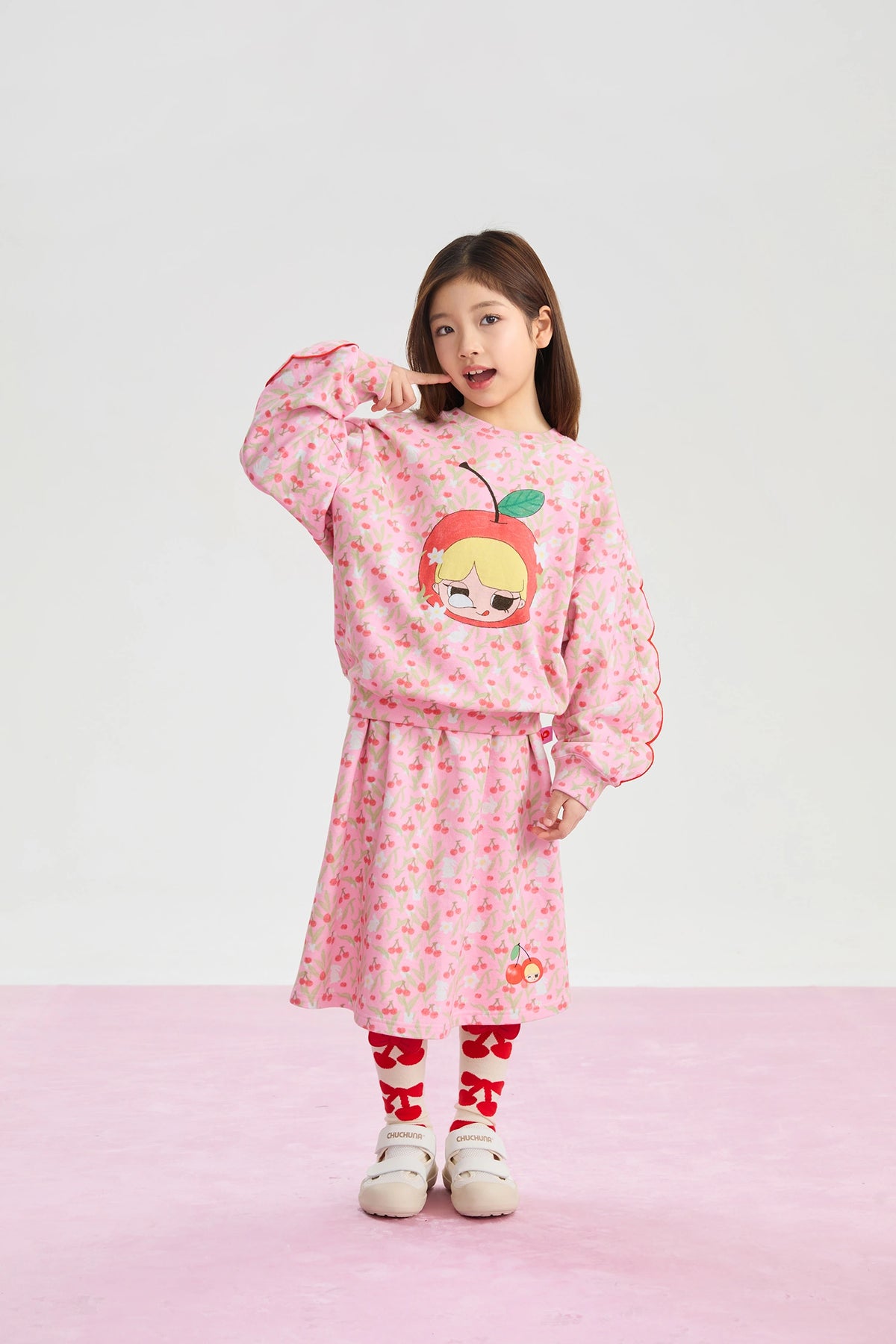 Poco Blush Cherry Jacquard Knee Socks
