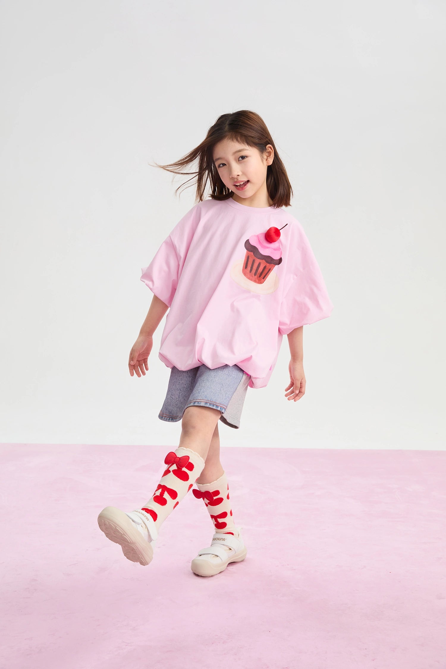 Poco Blush Cherry Jacquard Knee Socks