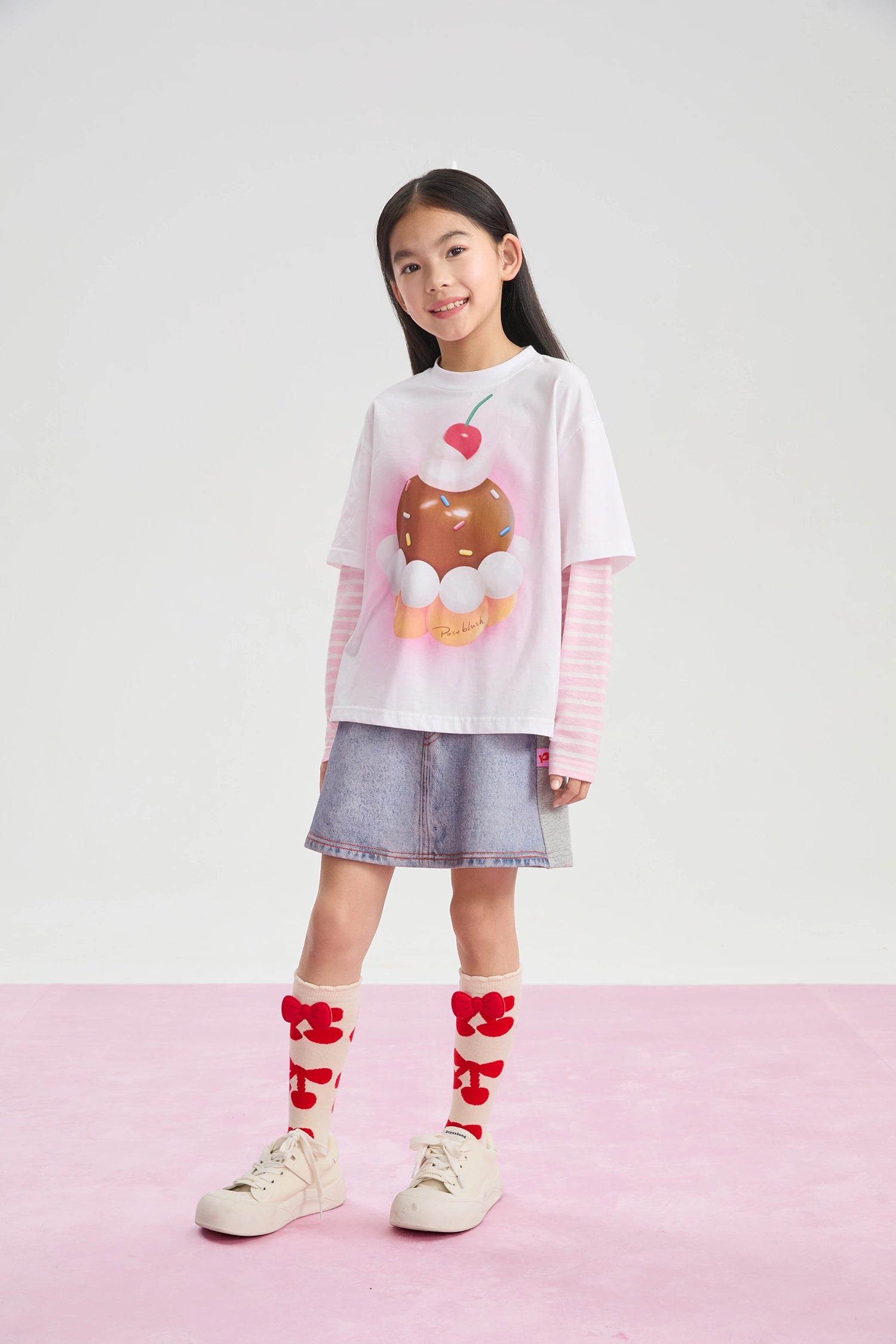Poco Blush Cherry Jacquard Knee Socks