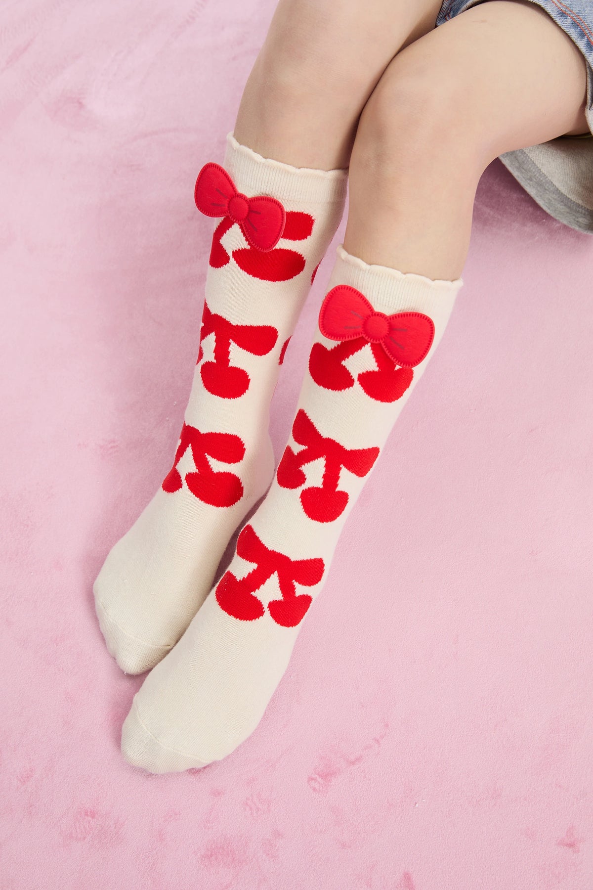 Poco Blush Cherry Jacquard Knee Socks
