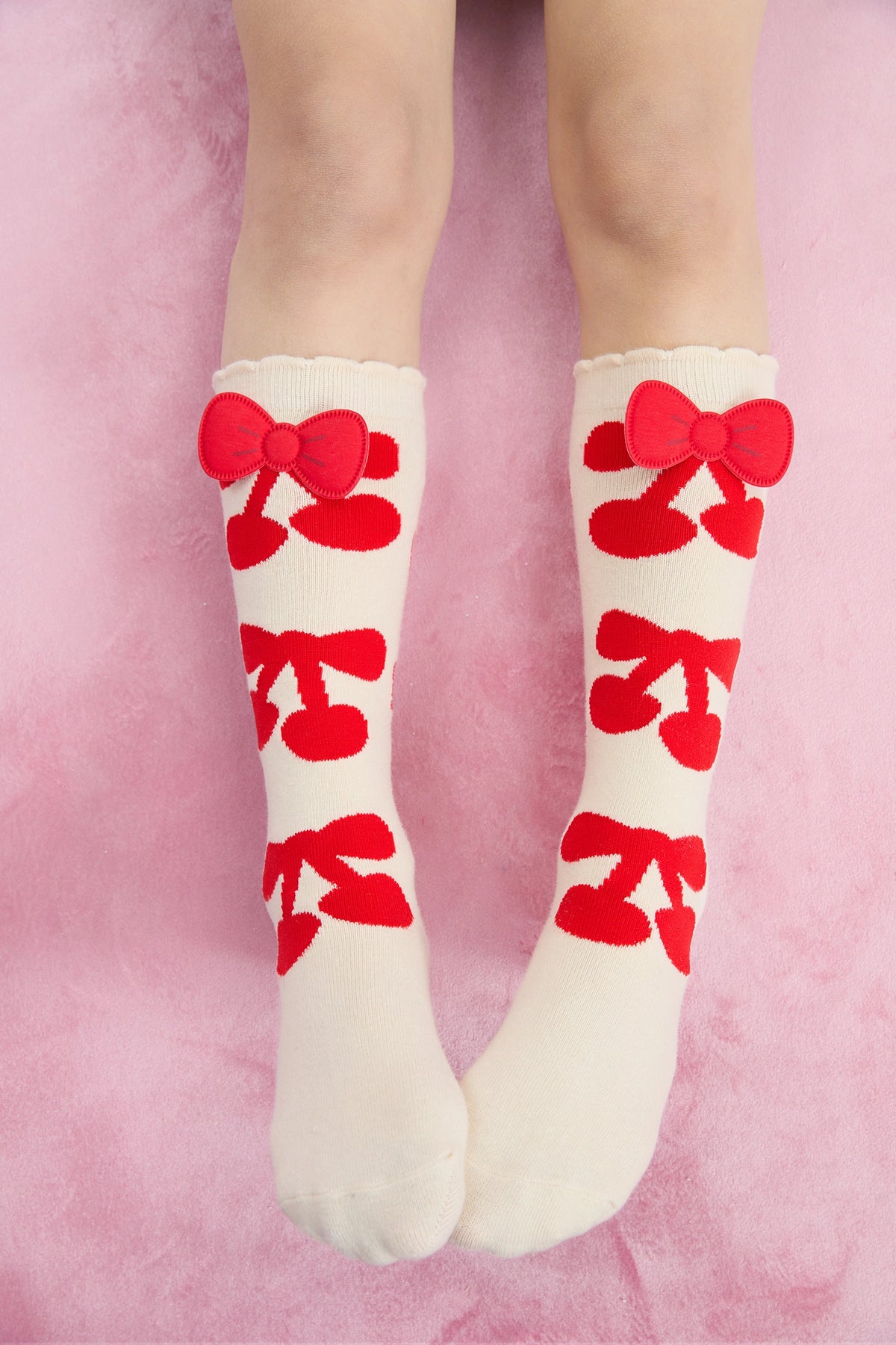 Poco Blush Cherry Jacquard Knee Socks