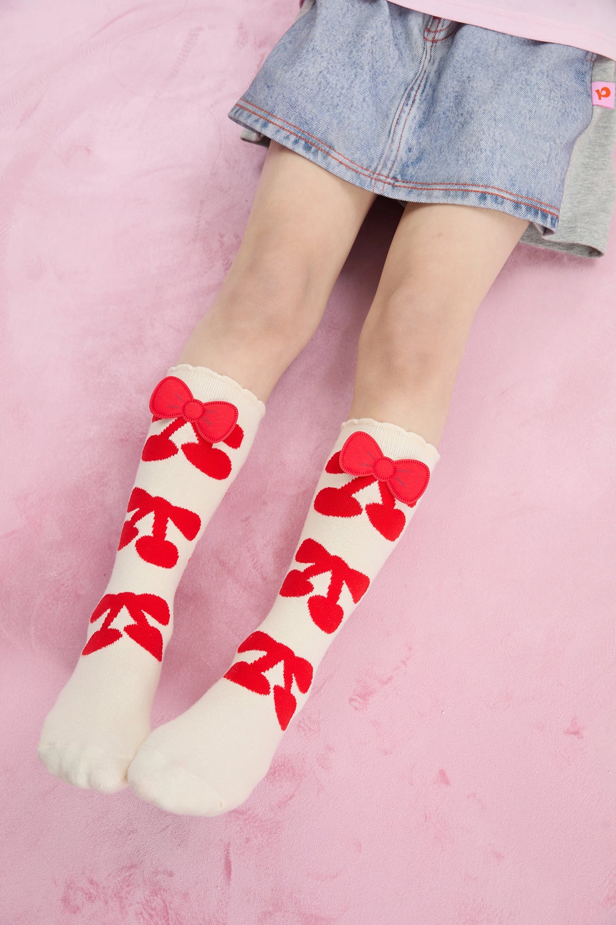 Cherry Jacquard Knee Socks by Poco Blush, image 8