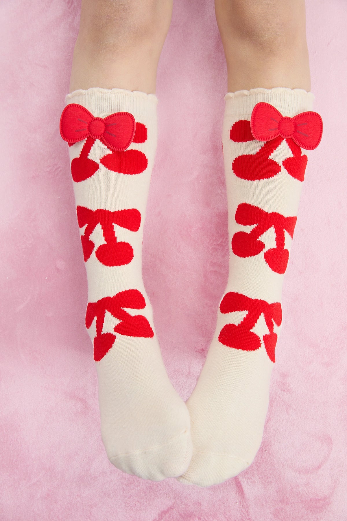 Cherry Jacquard Knee Socks by Poco Blush, image 10