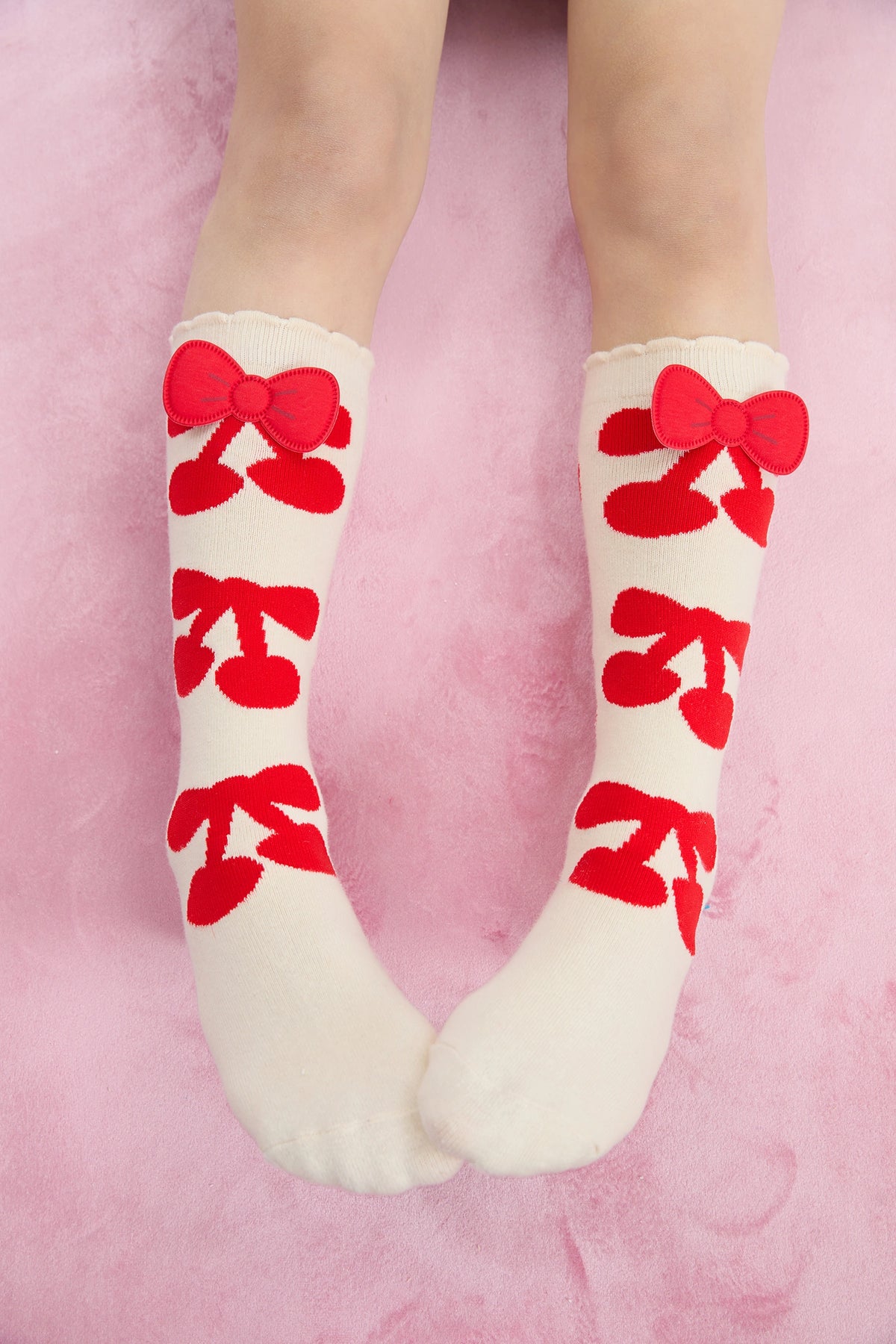 Poco Blush Cherry Jacquard Knee Socks