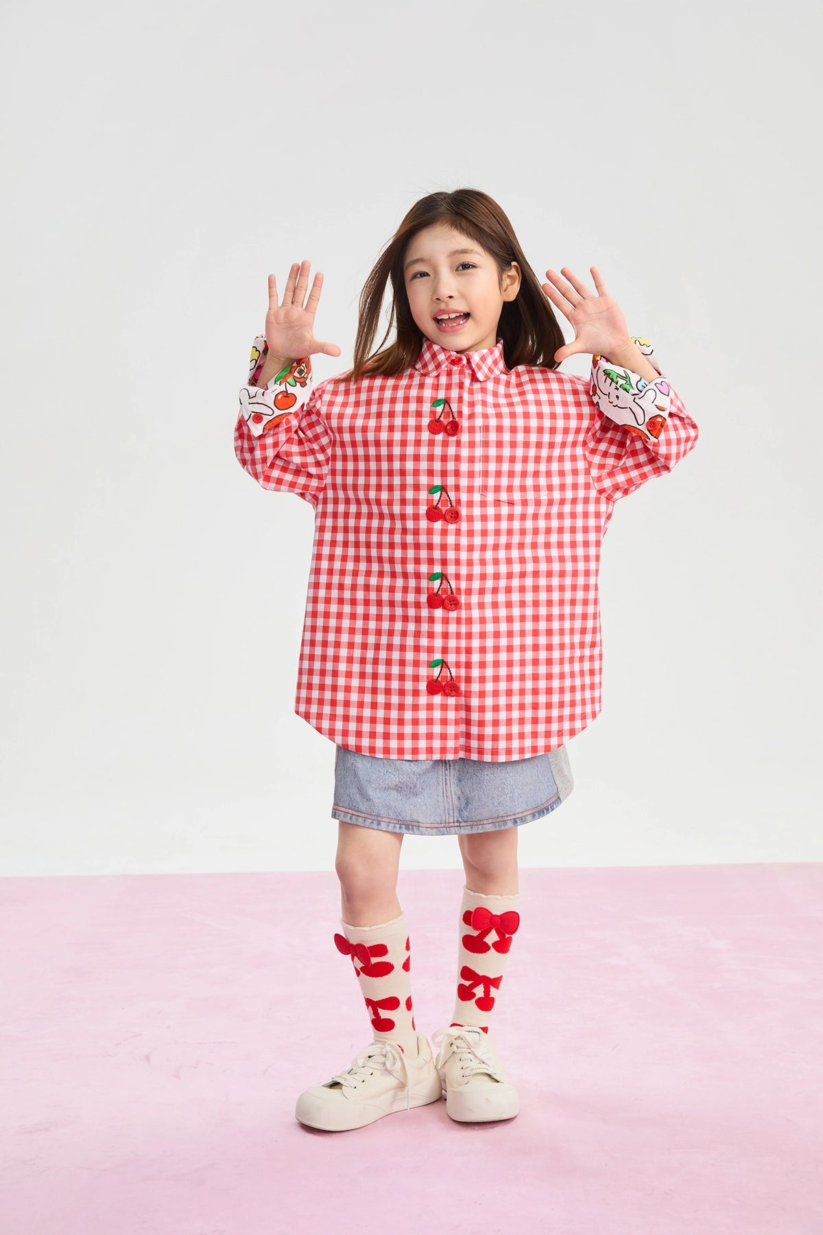Cherry Jacquard Knee Socks by Poco Blush, image 7