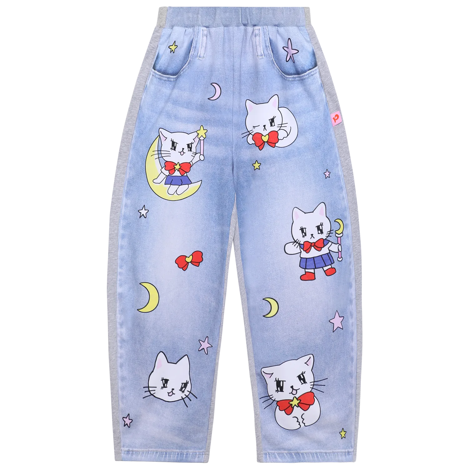 Star Moon Messenger Denim-Look Knit Pants by Poco Blush