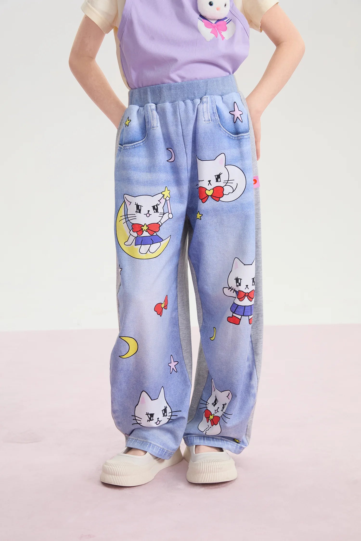 Star Moon Messenger Denim-Look Knit Pants by Poco Blush, image 4