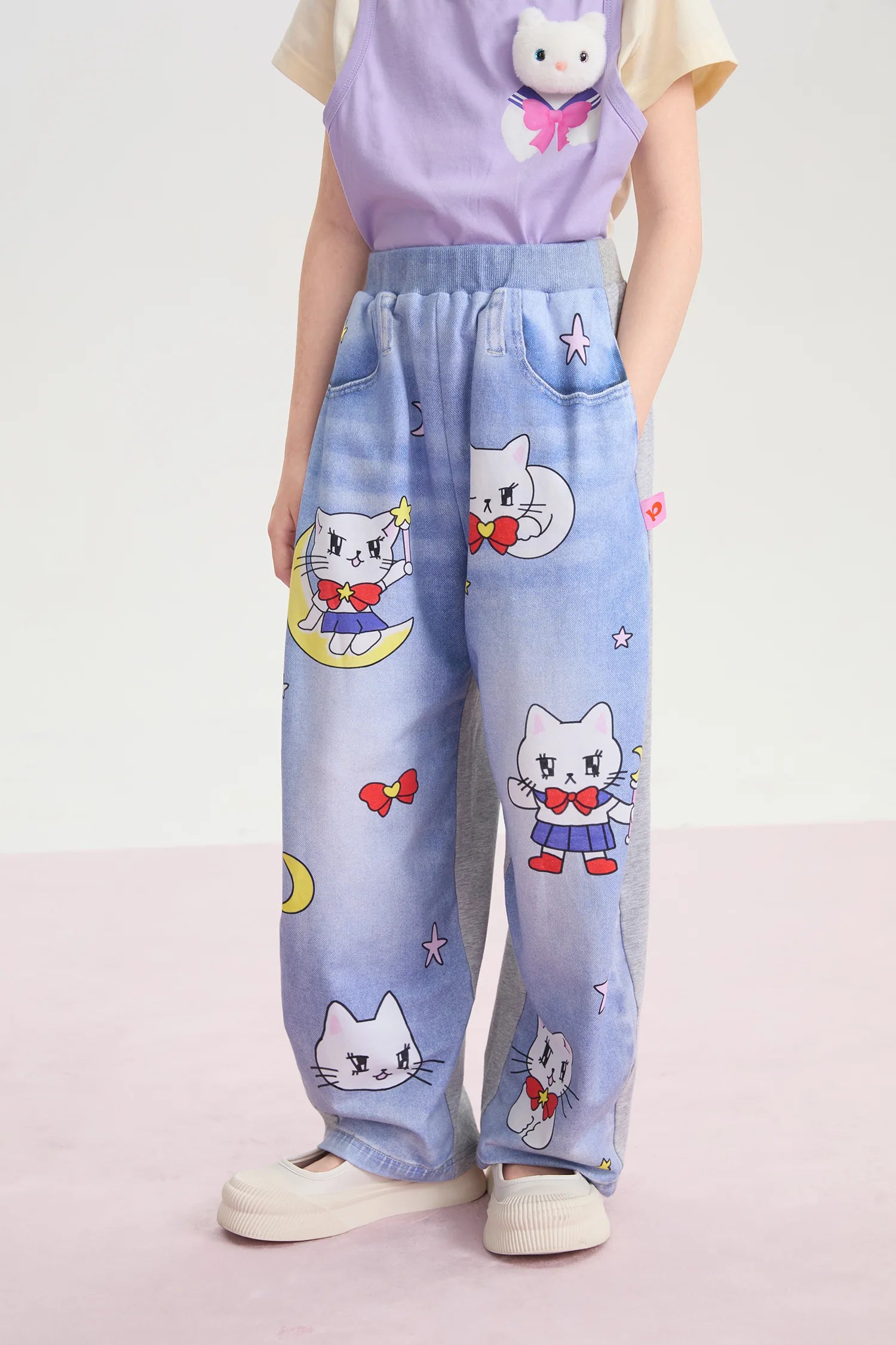 Star Moon Messenger Denim-Look Knit Pants by Poco Blush, image 2