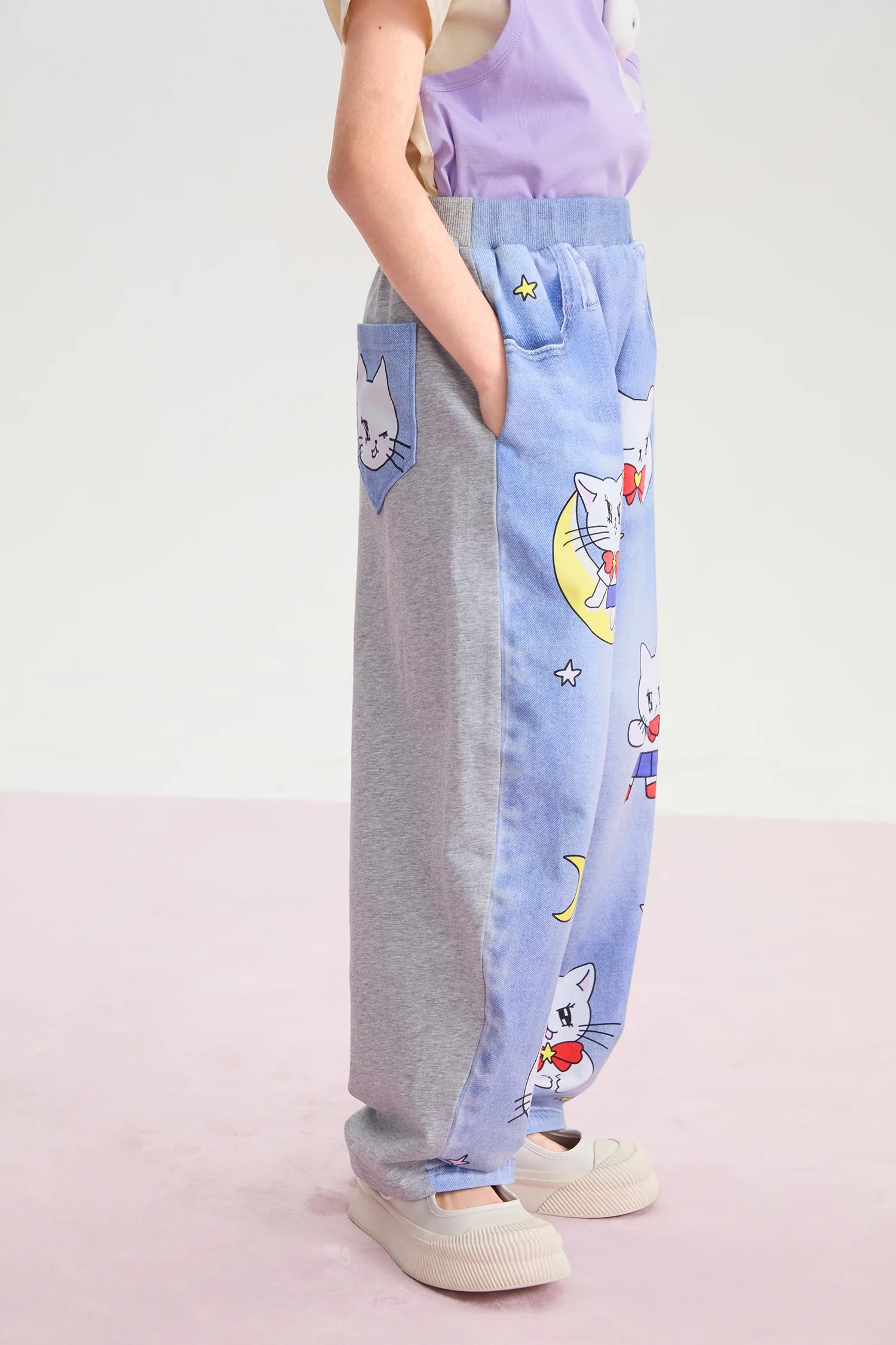 Star Moon Messenger Denim-Look Knit Pants by Poco Blush, image 6