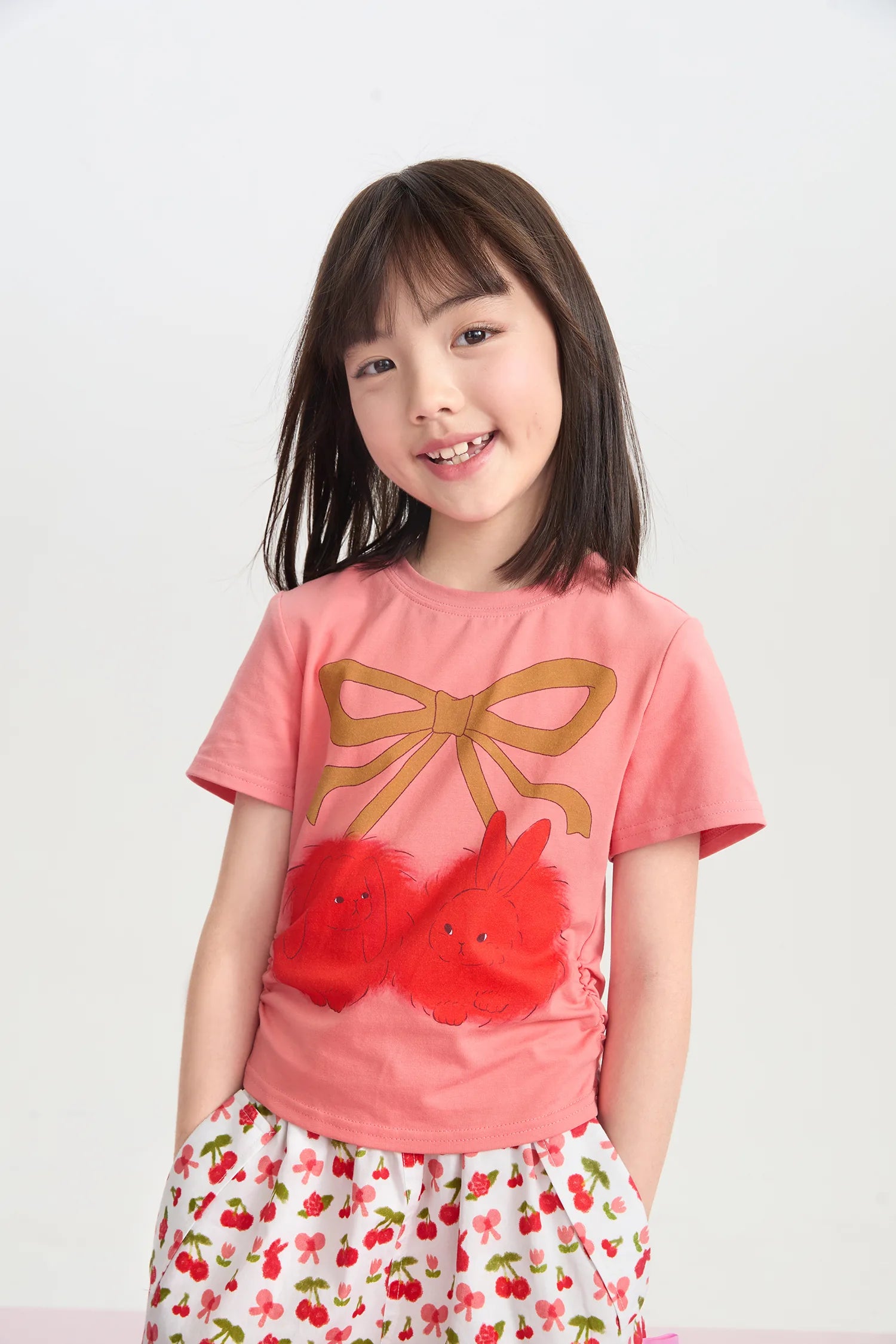 Cherry Bunny Gathered Tee by Poco Blush, image 2
