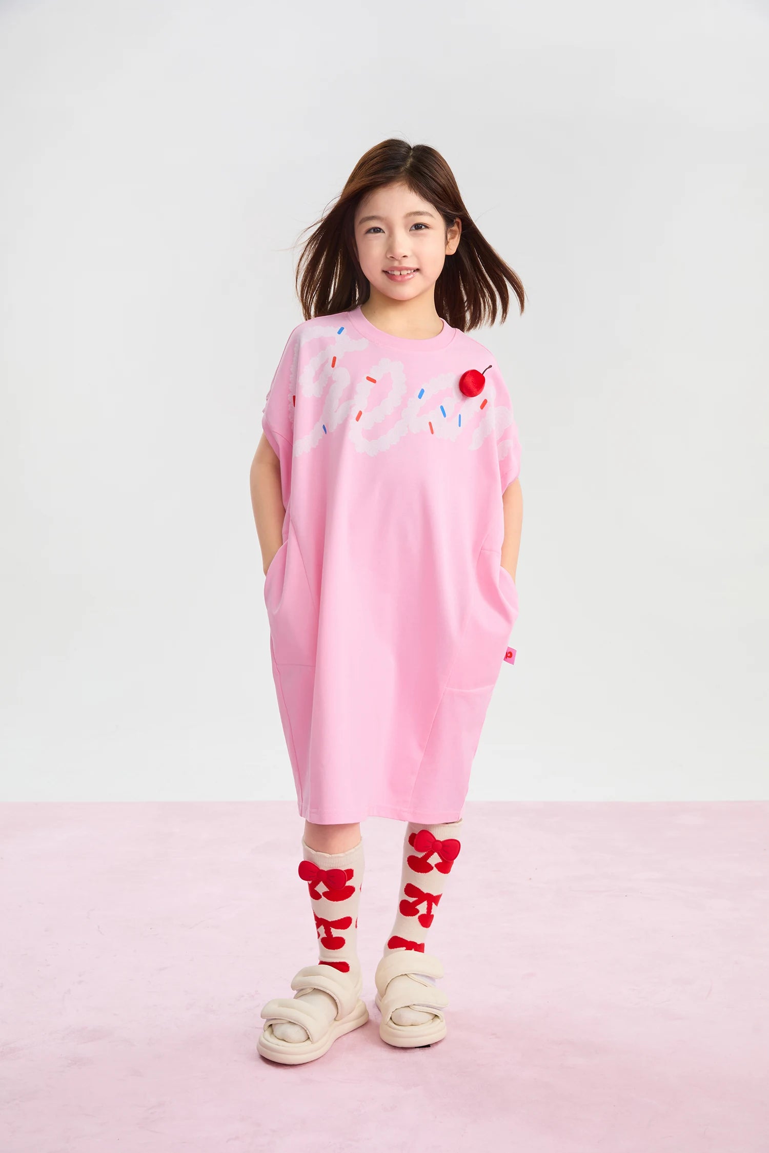 girls t-shirt dress, cheese yellow [01] and candy pink [51], printed artwork, image 3