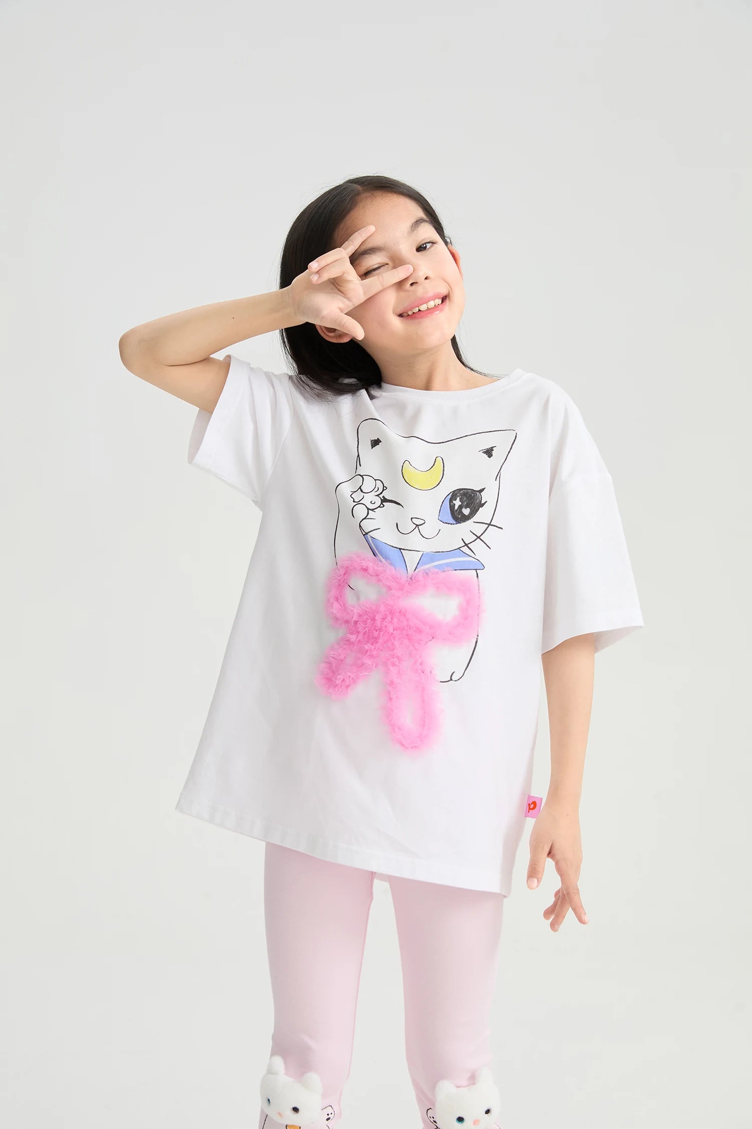girls t-shirt, cream white [03] and candy pink [51], printed artwork, image 3