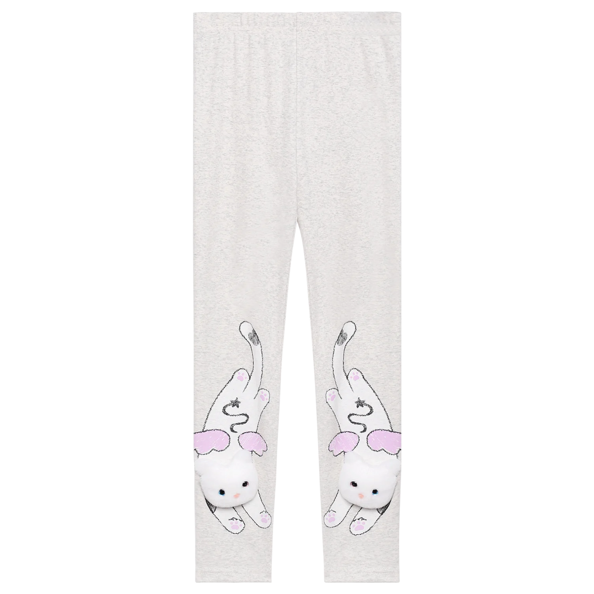 Poco Blush Kitty Warrior Appliqué Printed Leggings Gray