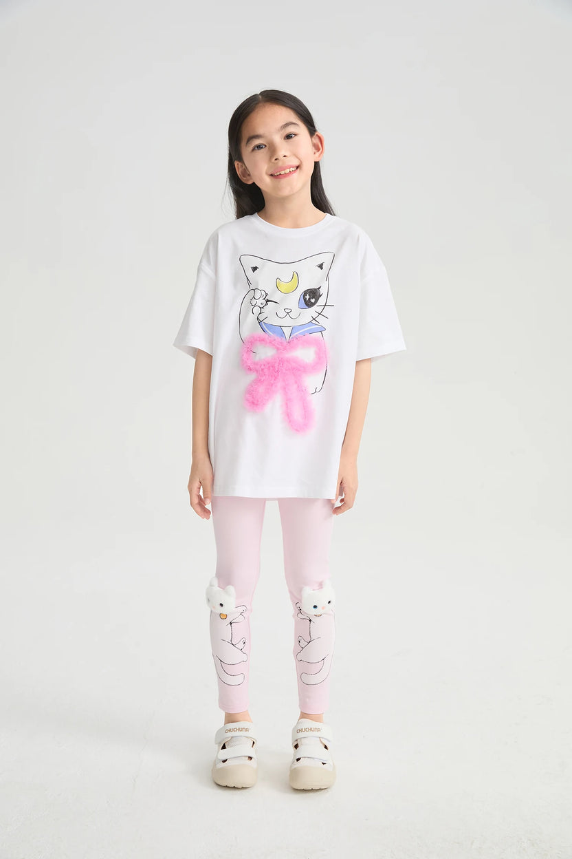 Kitty Warrior Appliqué Printed Leggings by Poco Blush, image 10