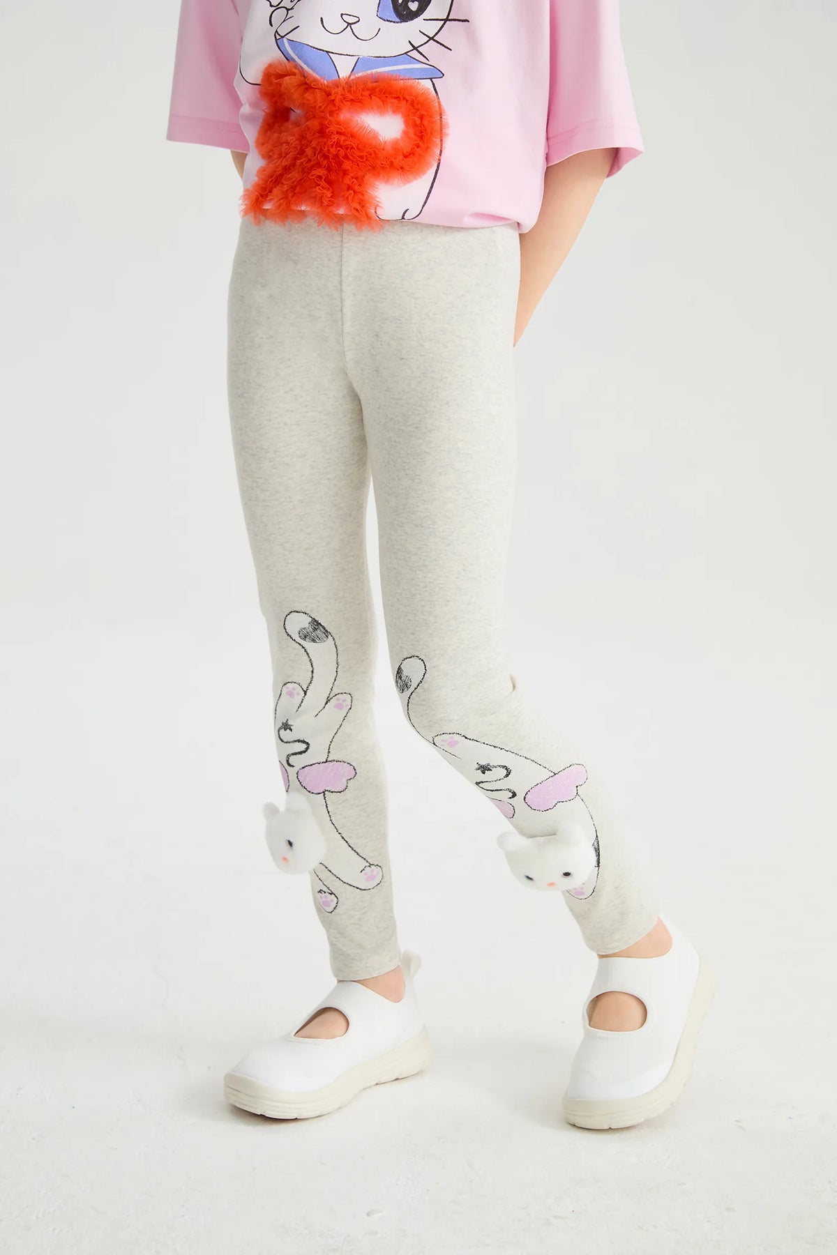 Poco Blush Kitty Warrior Appliqué Printed Leggings