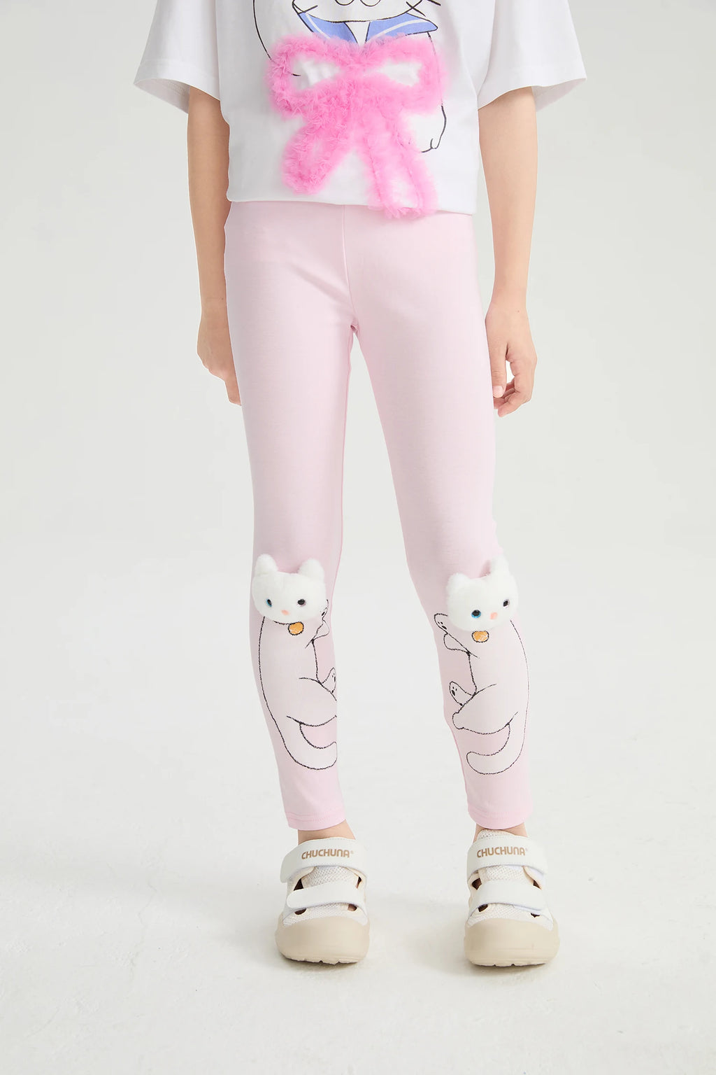 Poco Blush Kitty Warrior Appliqué Printed Leggings