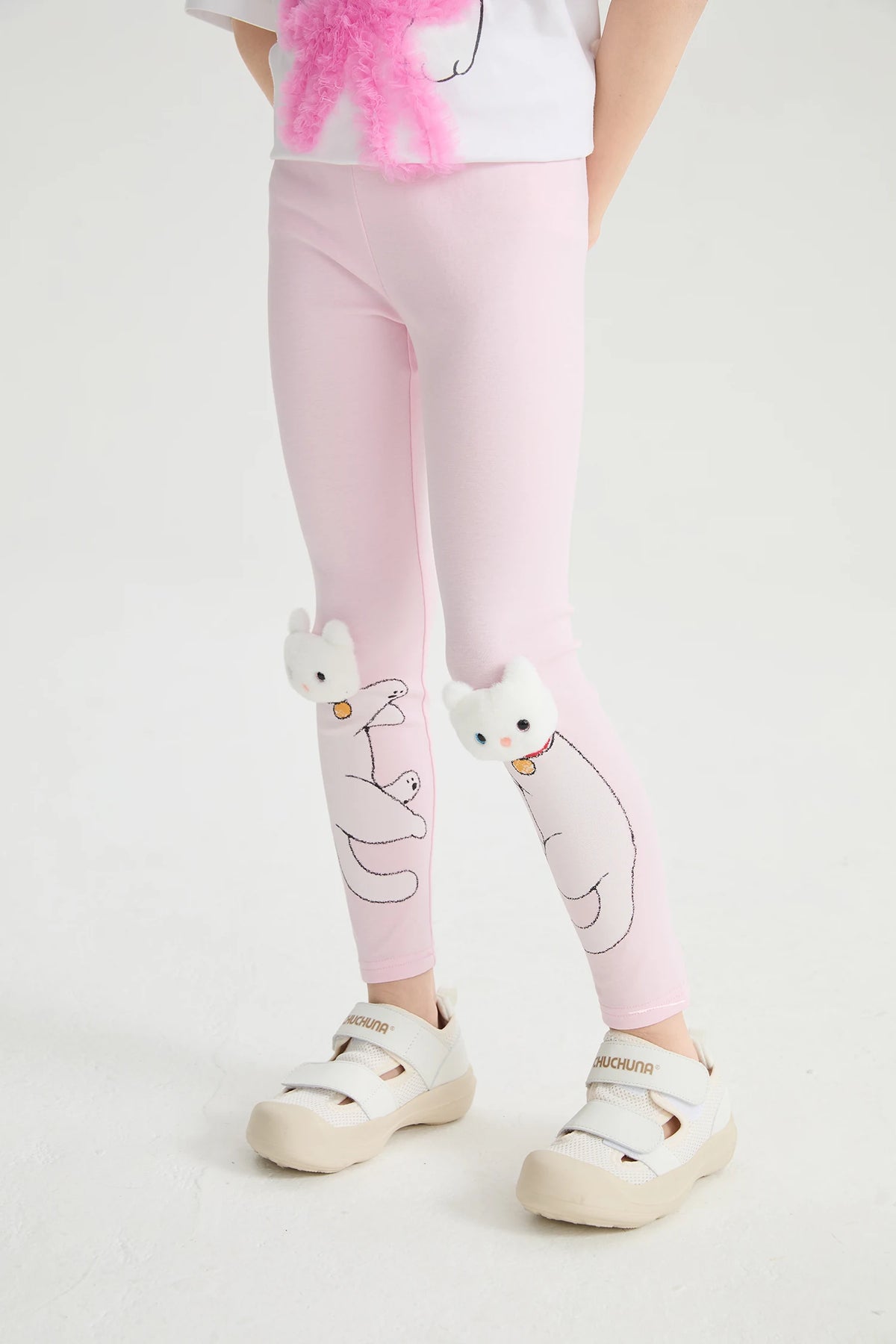 Poco Blush Kitty Warrior Appliqué Printed Leggings