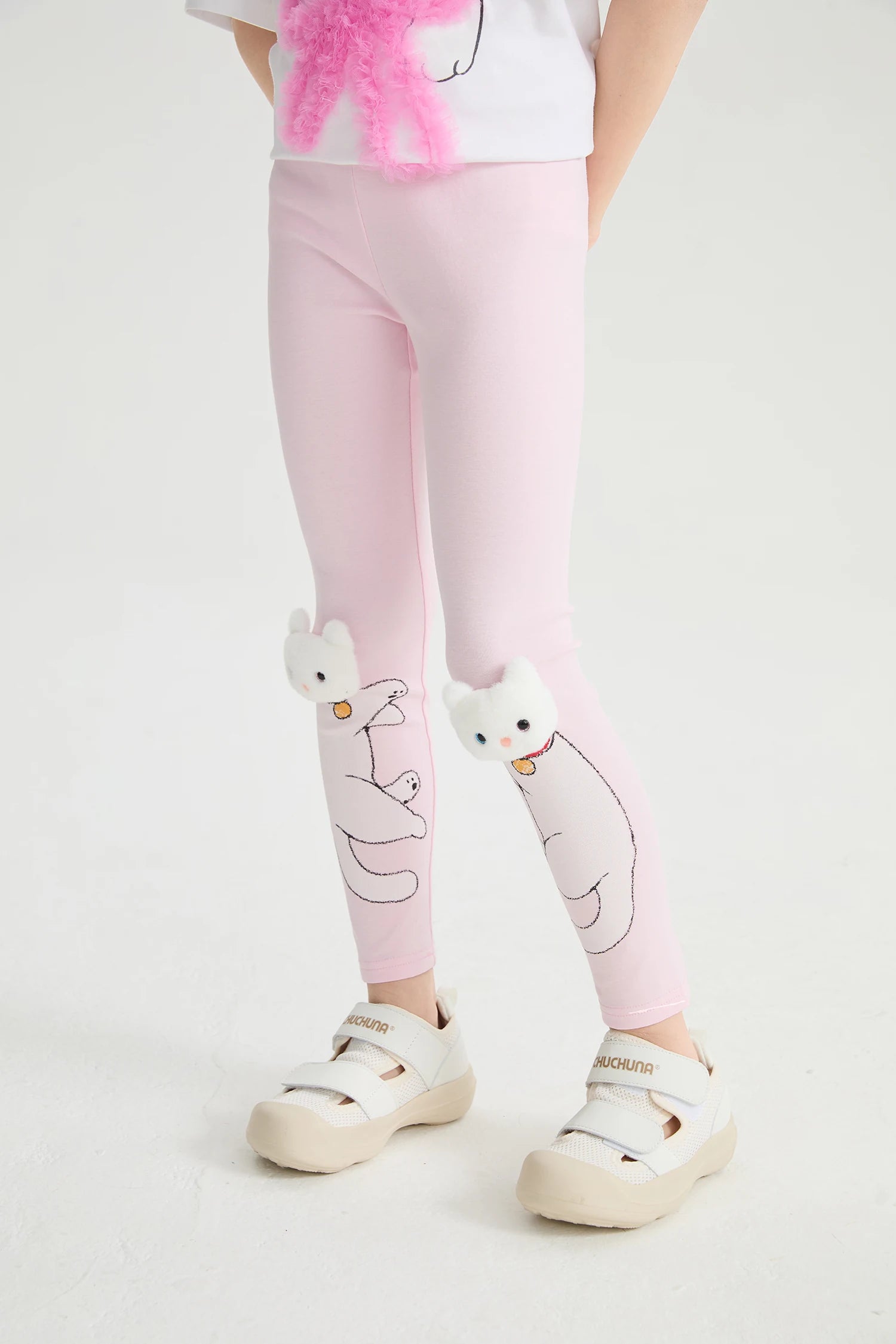 girls leggings, heather grey [63] and candy pink [51], printed artwork, image 6