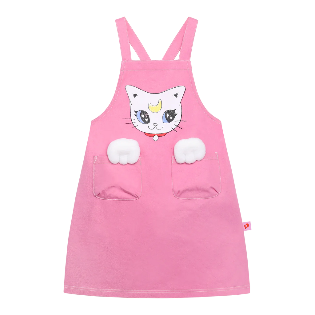 Pocket Cat Washed Denim Pinafore Dress by Poco Blush, image 2