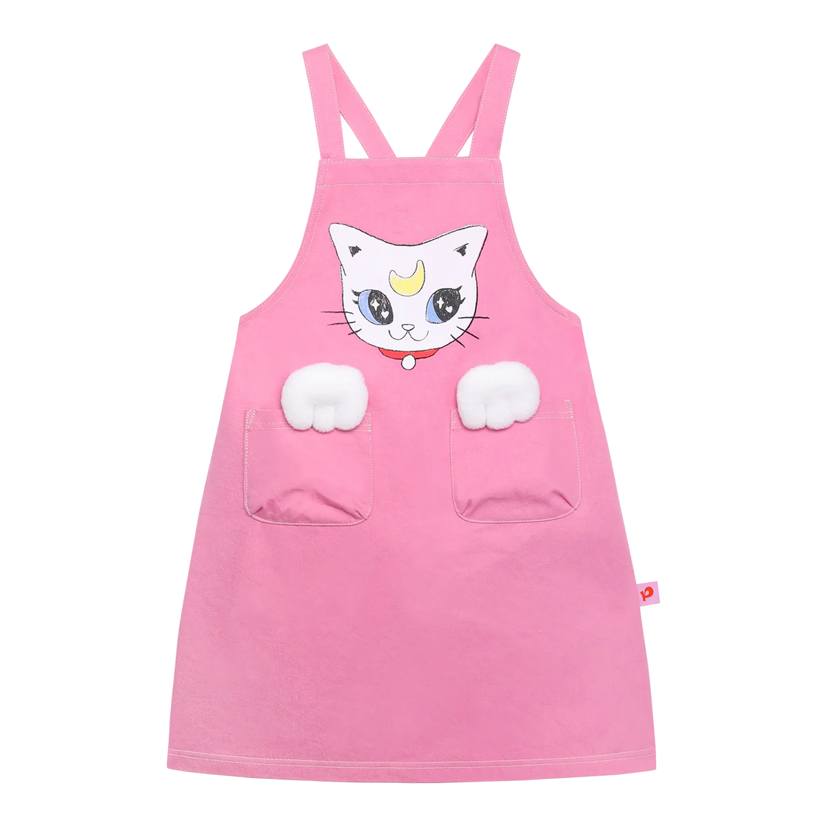 Poco Blush Pocket Cat Washed Denim Pinafore Dress Pink