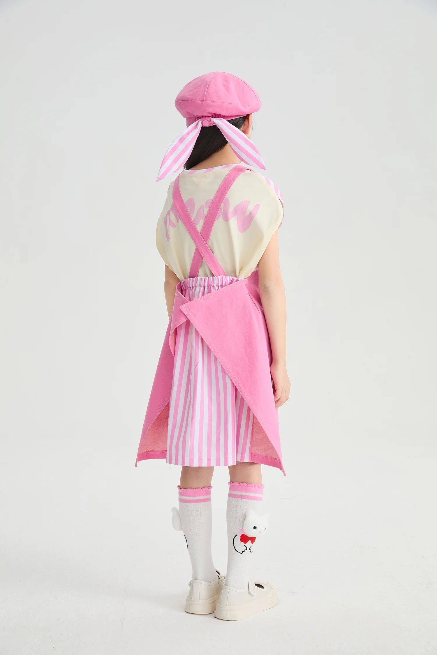 Poco Blush Pocket Cat Washed Denim Pinafore Dress for Girls