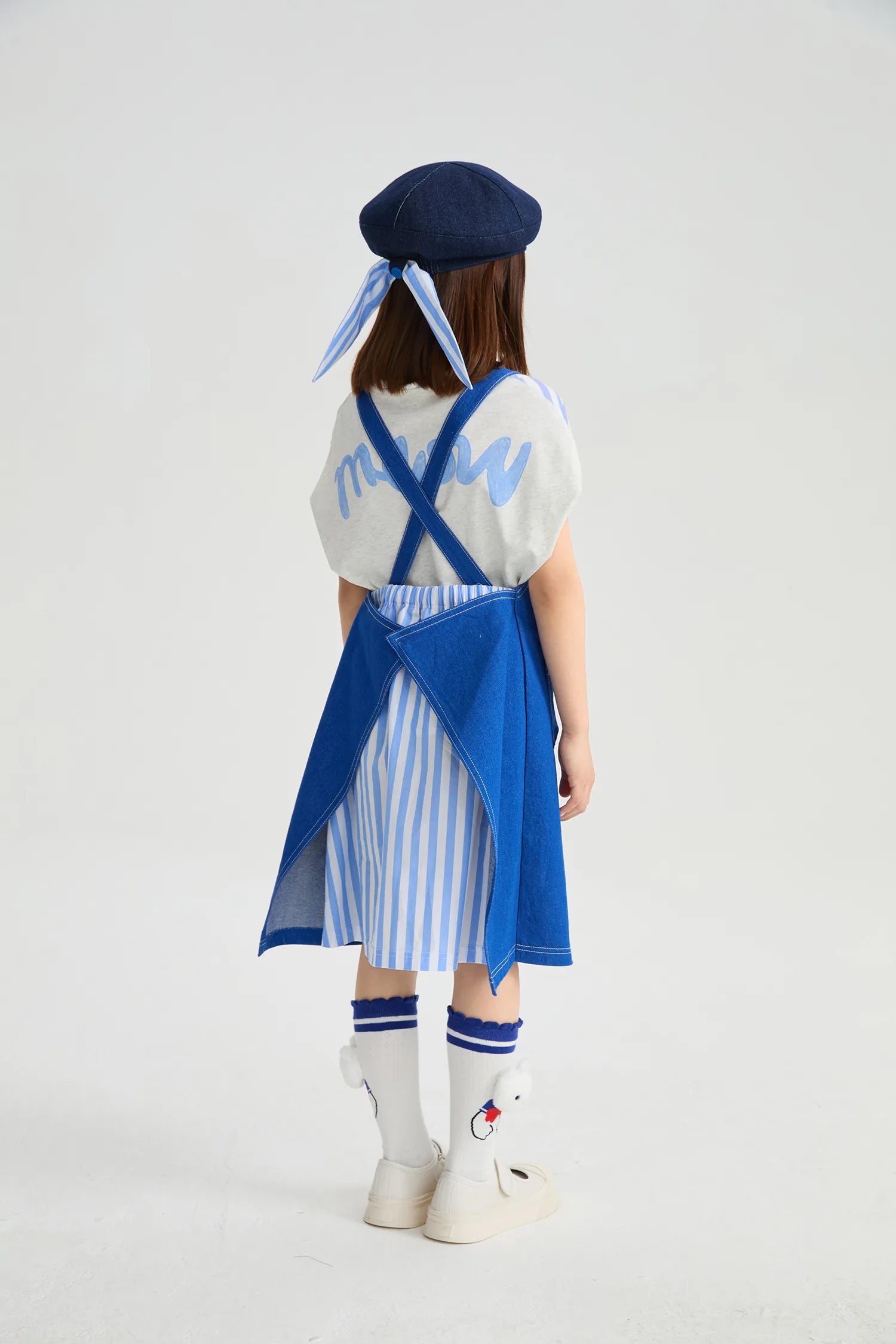 Poco Blush Pocket Cat Washed Denim Pinafore Dress for Girls