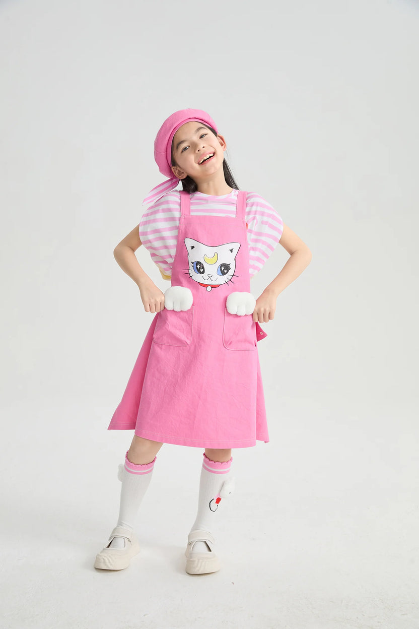 Pocket Cat Washed Denim Pinafore Dress by Poco Blush, image 6