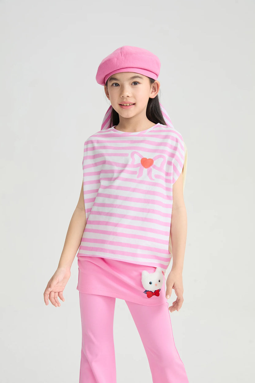 Jumping Stripes Curved Printed T-Shirt by Poco Blush, image 4