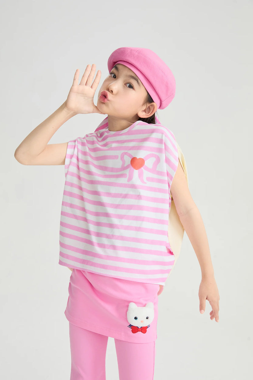 Jumping Stripes Curved Printed T-Shirt by Poco Blush, image 12