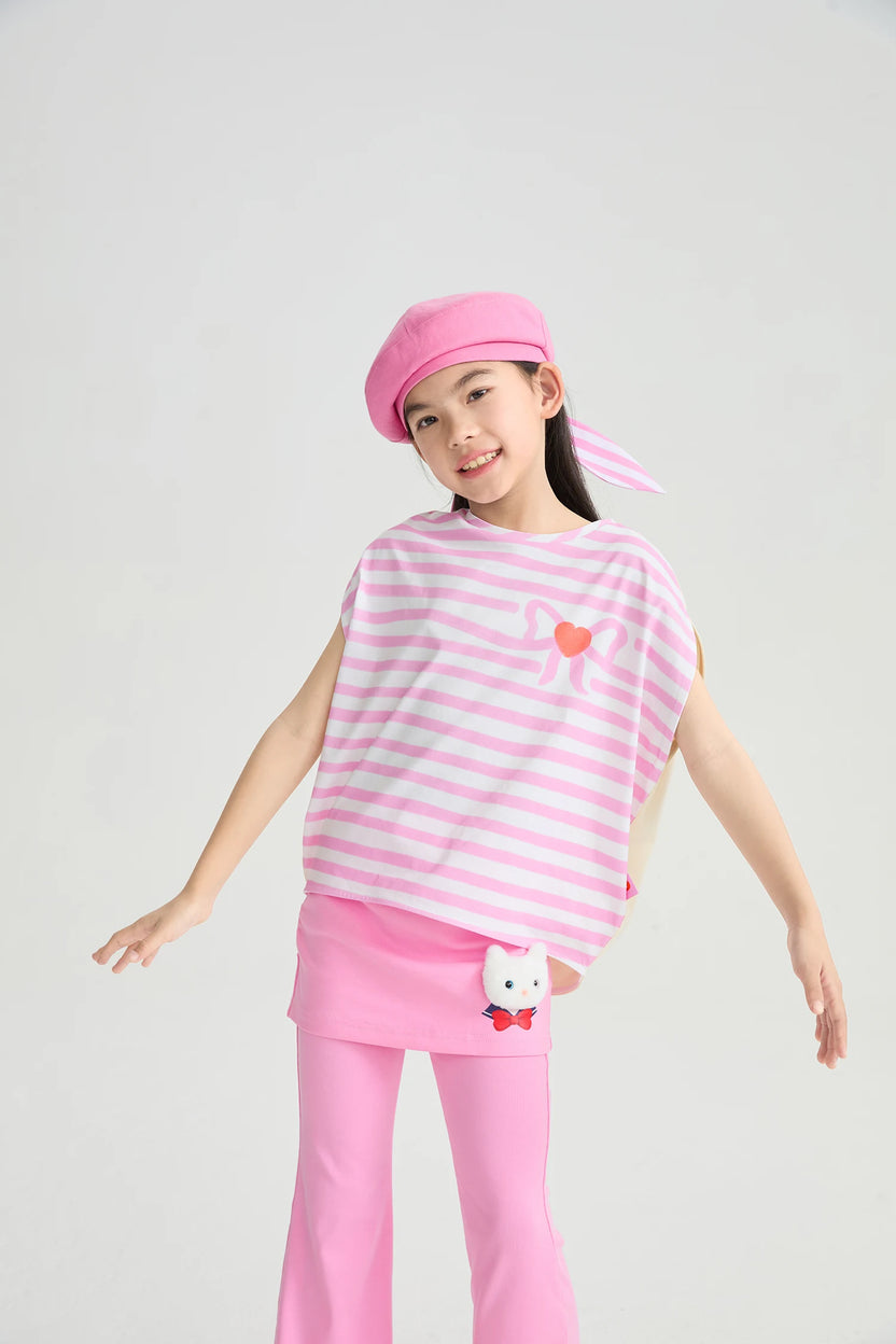 Jumping Stripes Curved Printed T-Shirt by Poco Blush, image 8