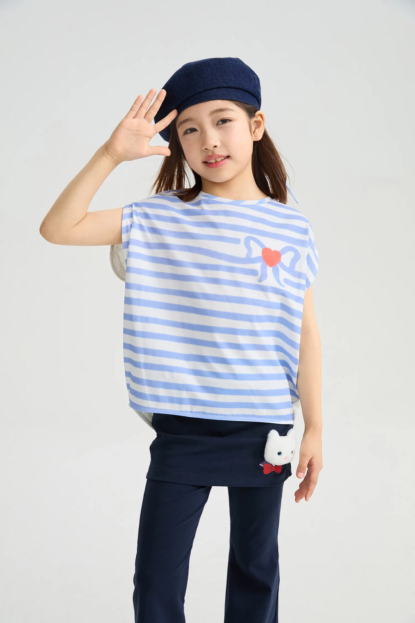Jumping Stripes Curved Printed T-Shirt by Poco Blush, image 3