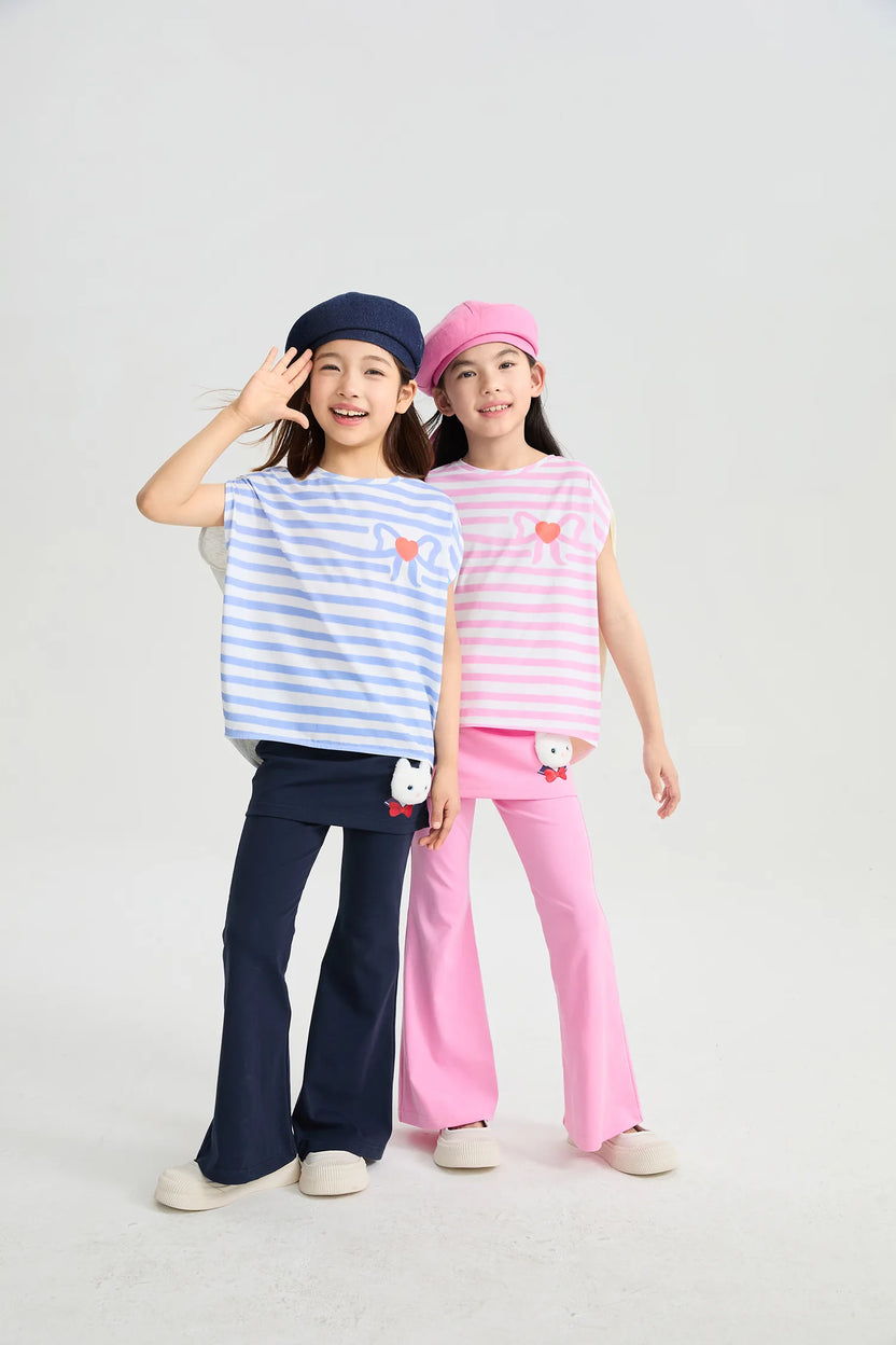 Jumping Stripes Curved Printed T-Shirt by Poco Blush, image 13