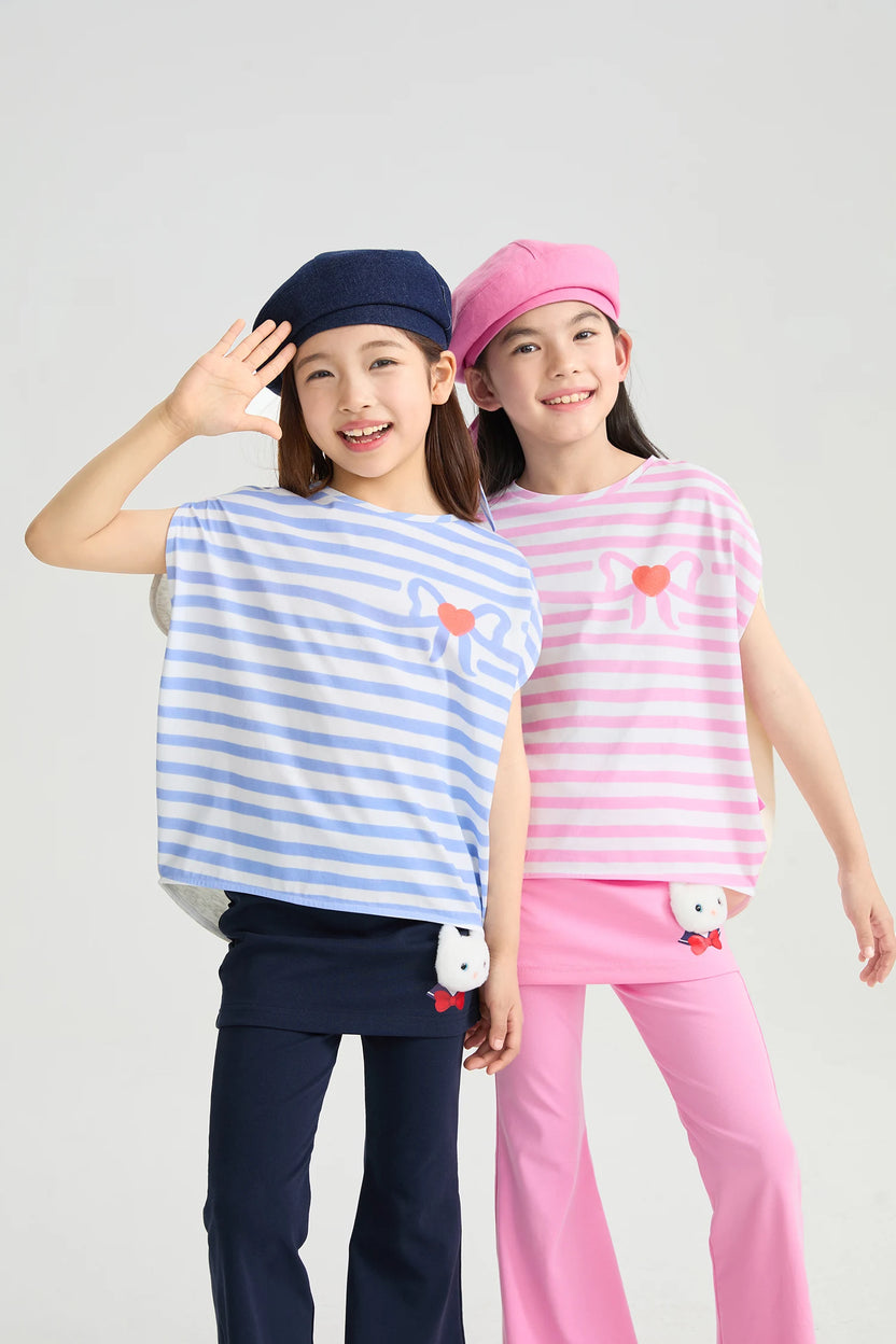Jumping Stripes Curved Printed T-Shirt by Poco Blush, image 14