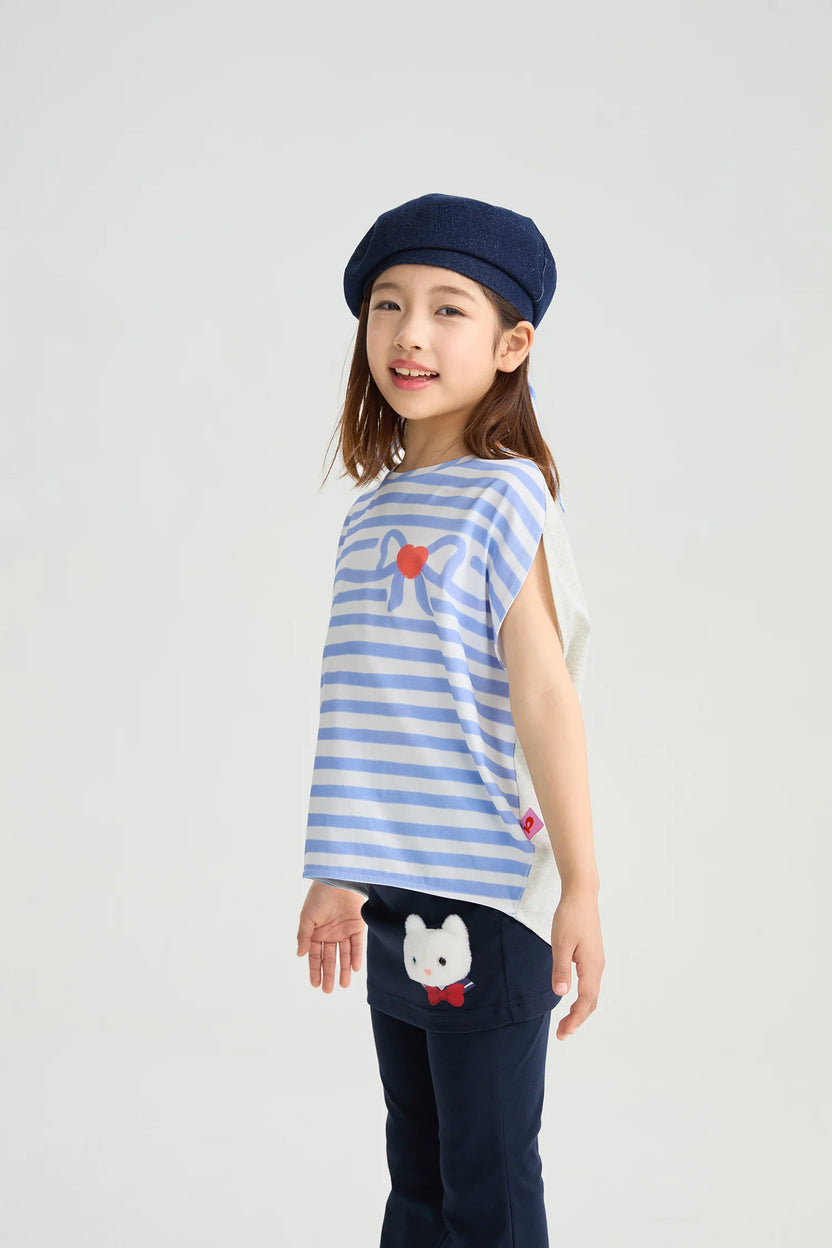 Jumping Stripes Curved Printed T-Shirt by Poco Blush, image 7