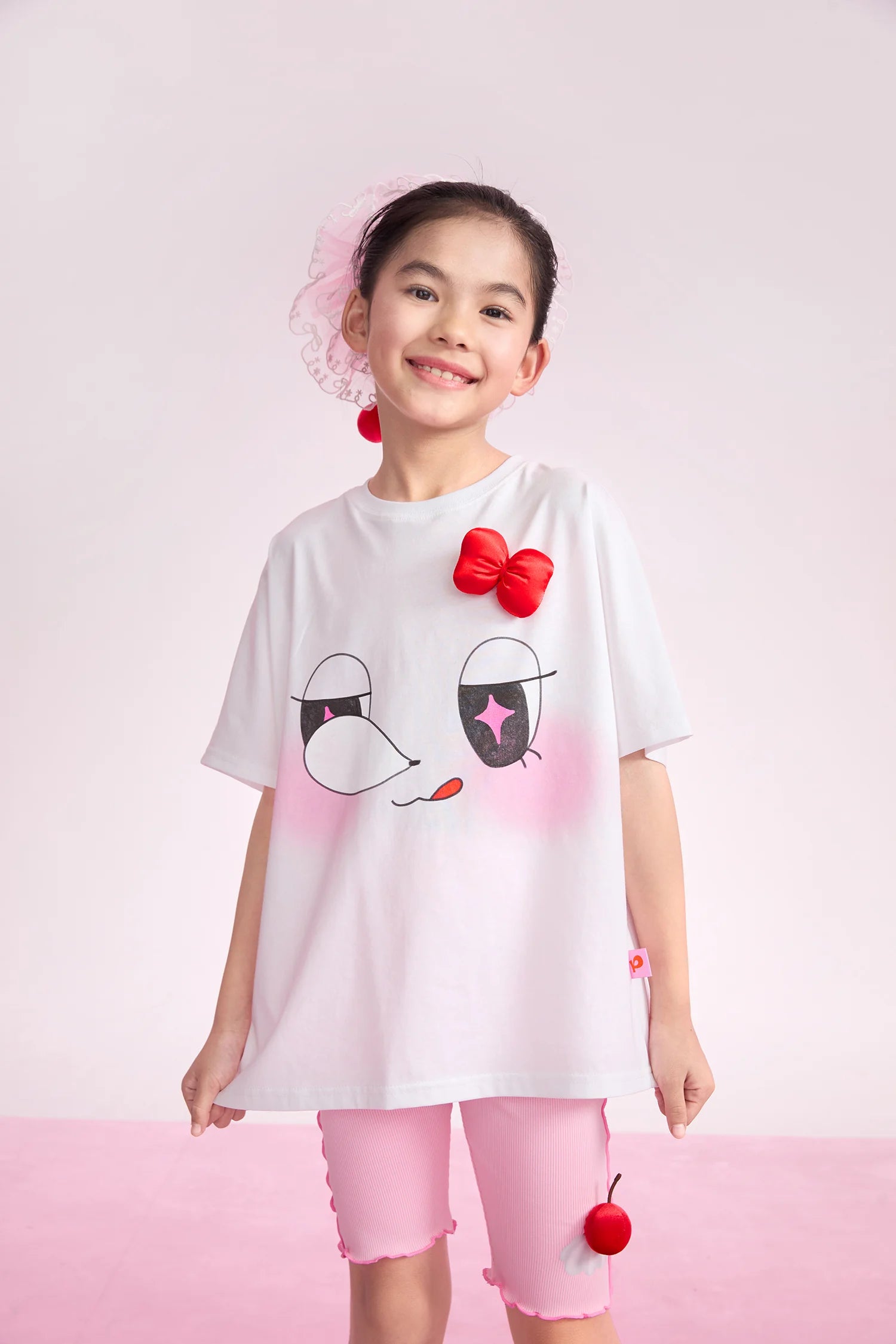 girls t-shirt, candy pink [51] and cream white [03], asymmetric hem, image 3