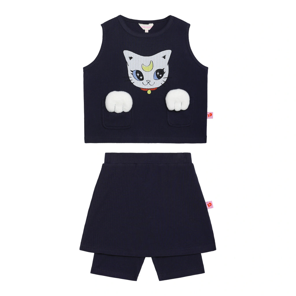 Poco Blush Pocket Cat Knitted Set Navy