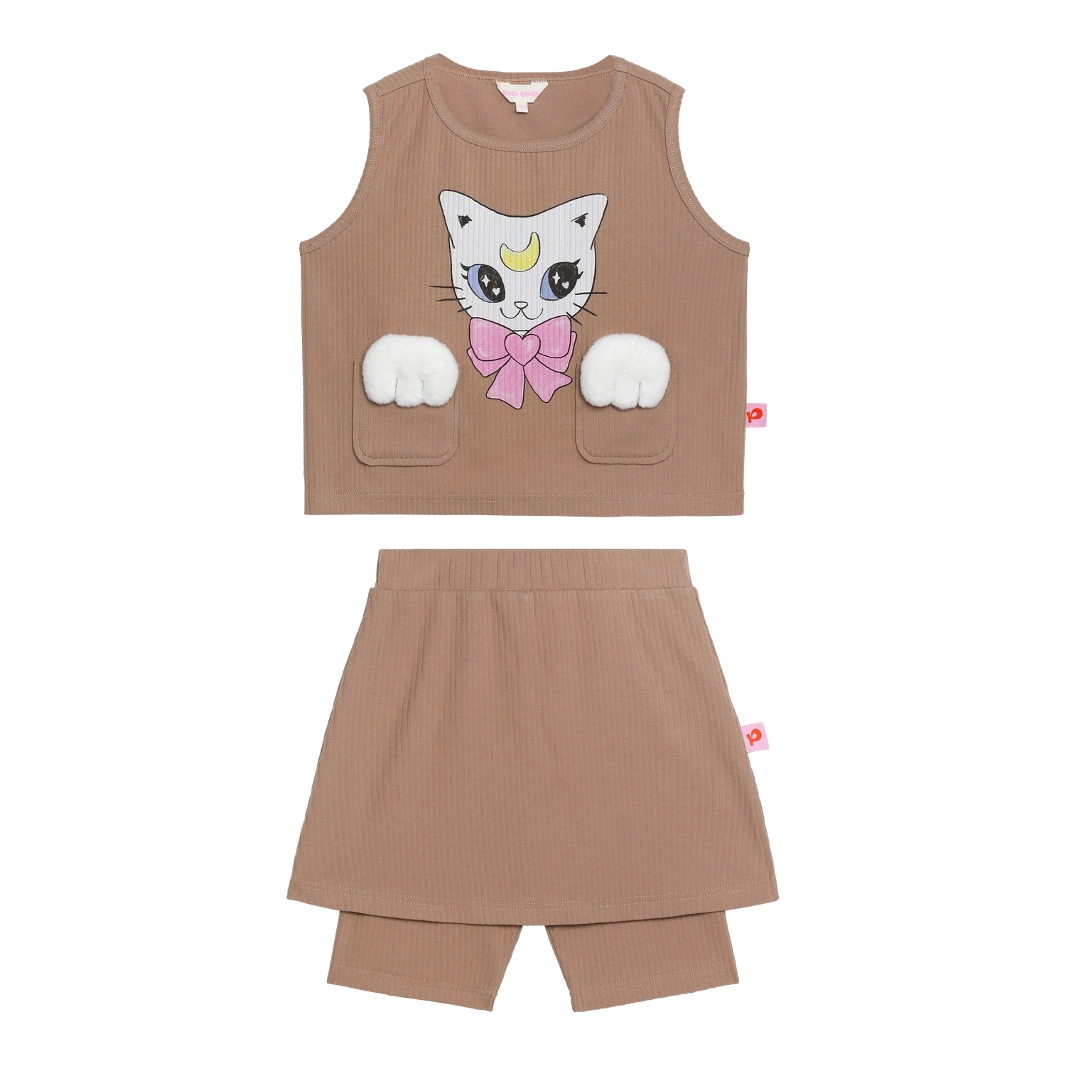 Poco Blush Pocket Cat Knitted Set Brown