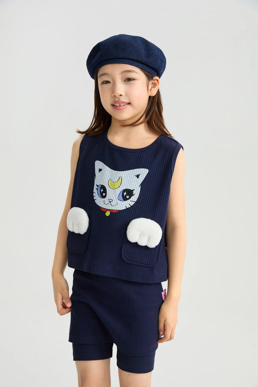 Pocket Cat Knitted Set in currybrown und navy mit printmotiv, Bild 9