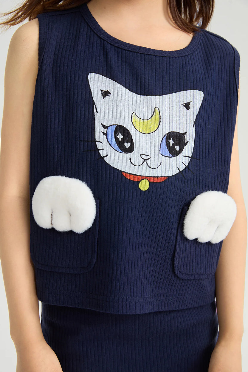 Pocket Cat Knitted Set in currybrown und navy mit printmotiv, Bild 13