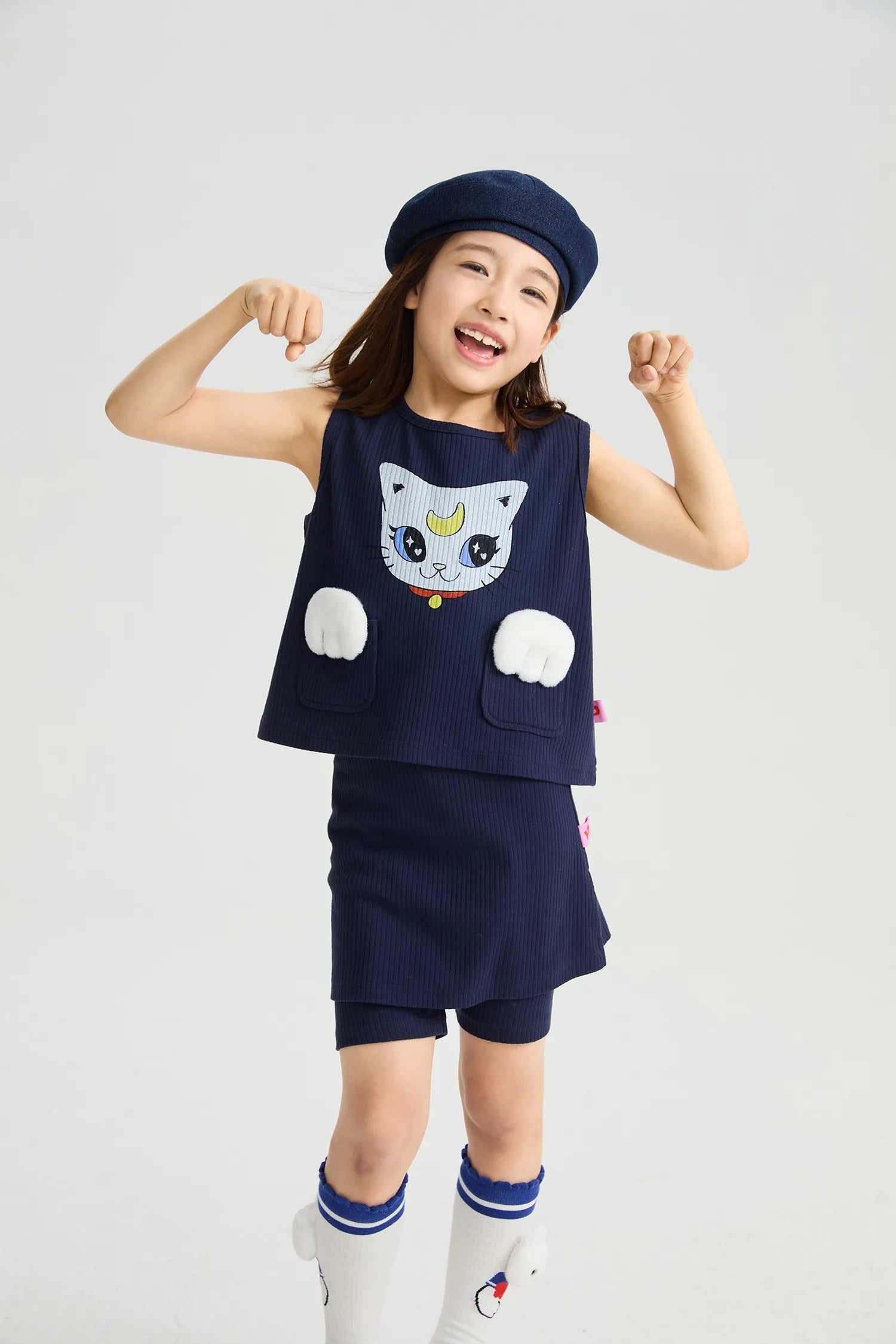 girls knit set, curry brown [28] and navy [61], printed artwork, image 3