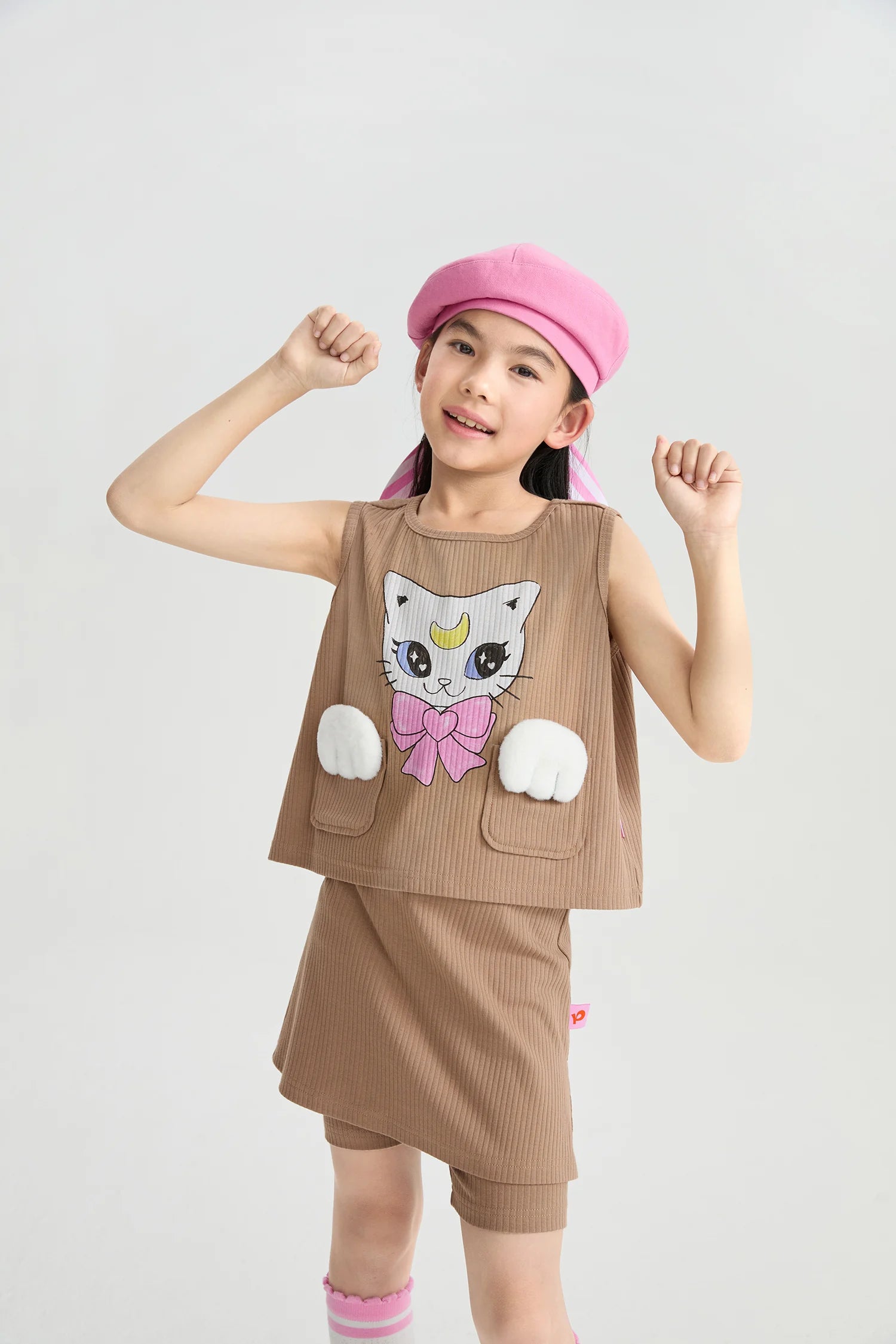 girls knit set, curry brown [28] and navy [61], printed artwork, image 4